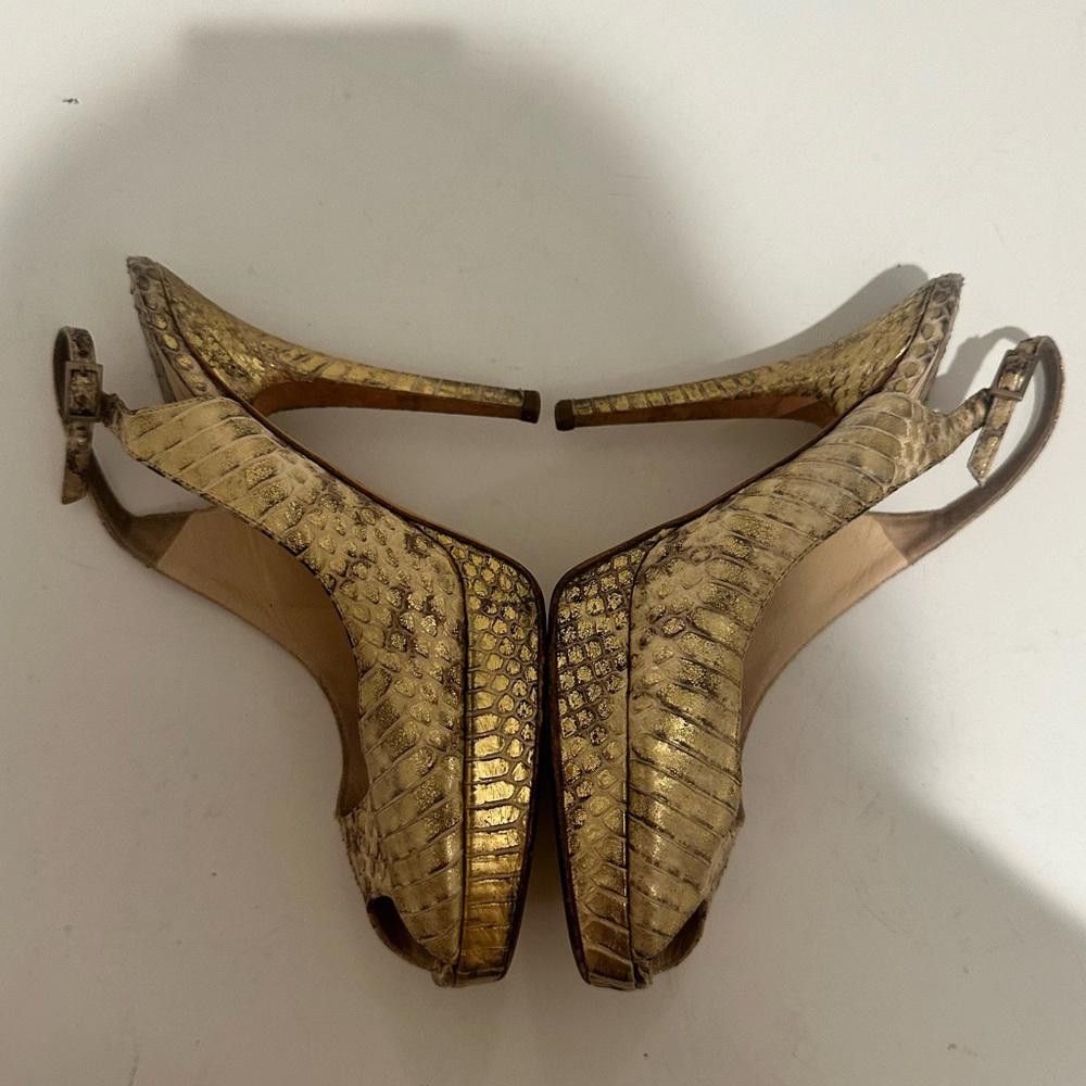Jimmy Choo Jimmy Choo Nova Gold Snakeskin Leather Platform Slingback 36 Size US 5 / IT 35 - 4 Thumbnail
