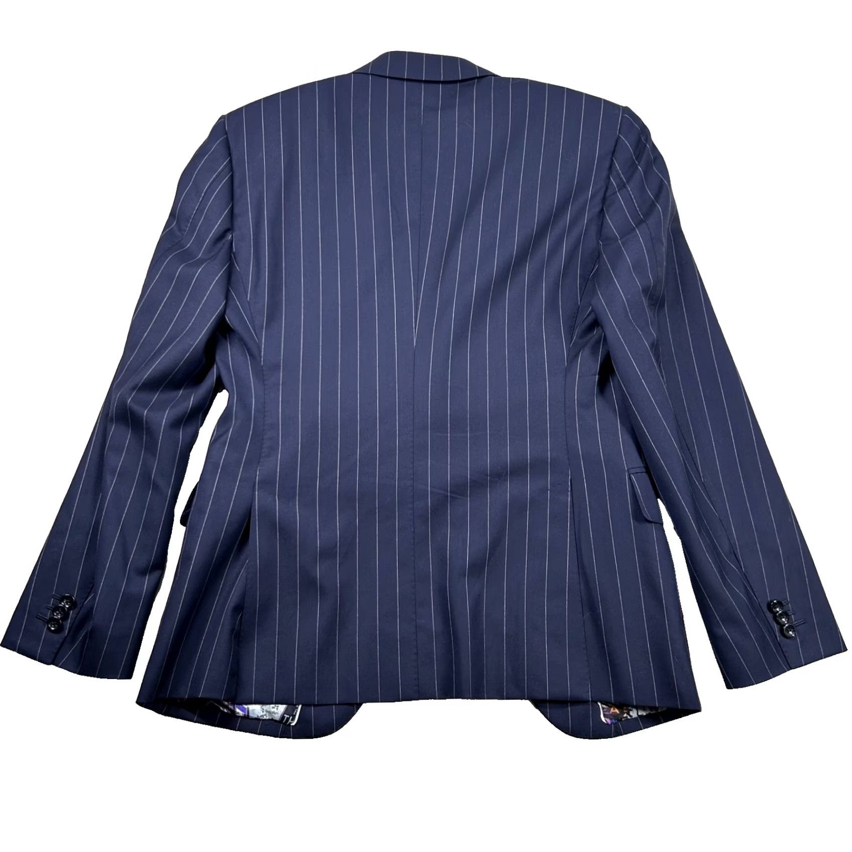 Vintage Hideoki Bespoke Suit Mens 39 Navy Wool Pin Stripe Peak Custom Tailored 32x31 Size 40R - 2 Thumbnail