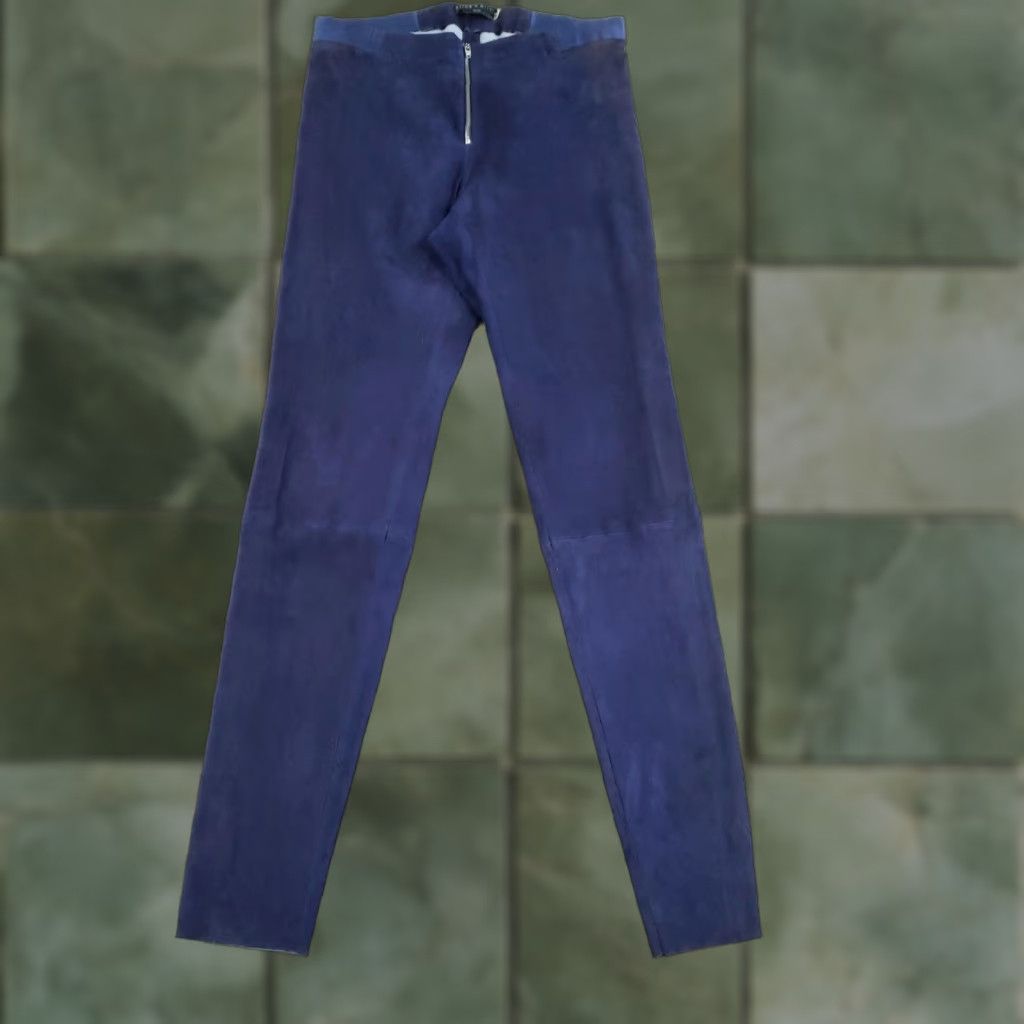 Alice + Olivia VINTAGE Alice + Olivia Base Pants Womens Size 12 Blue Zip Lamb Leather Skinny Ankle Size 34" / US 12 / IT 48 - 1 Thumbnail