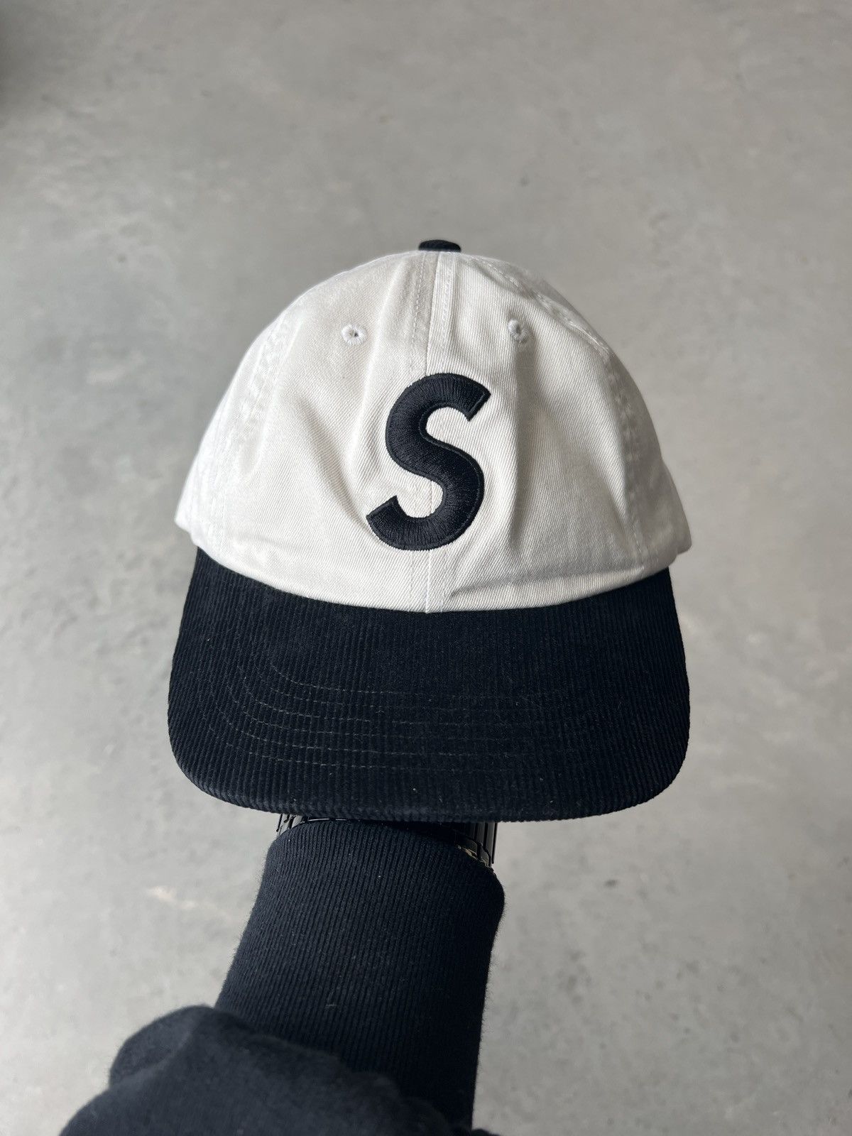 Supreme Supreme S Logo 6 Panel Hat Stone White Black Grailed
