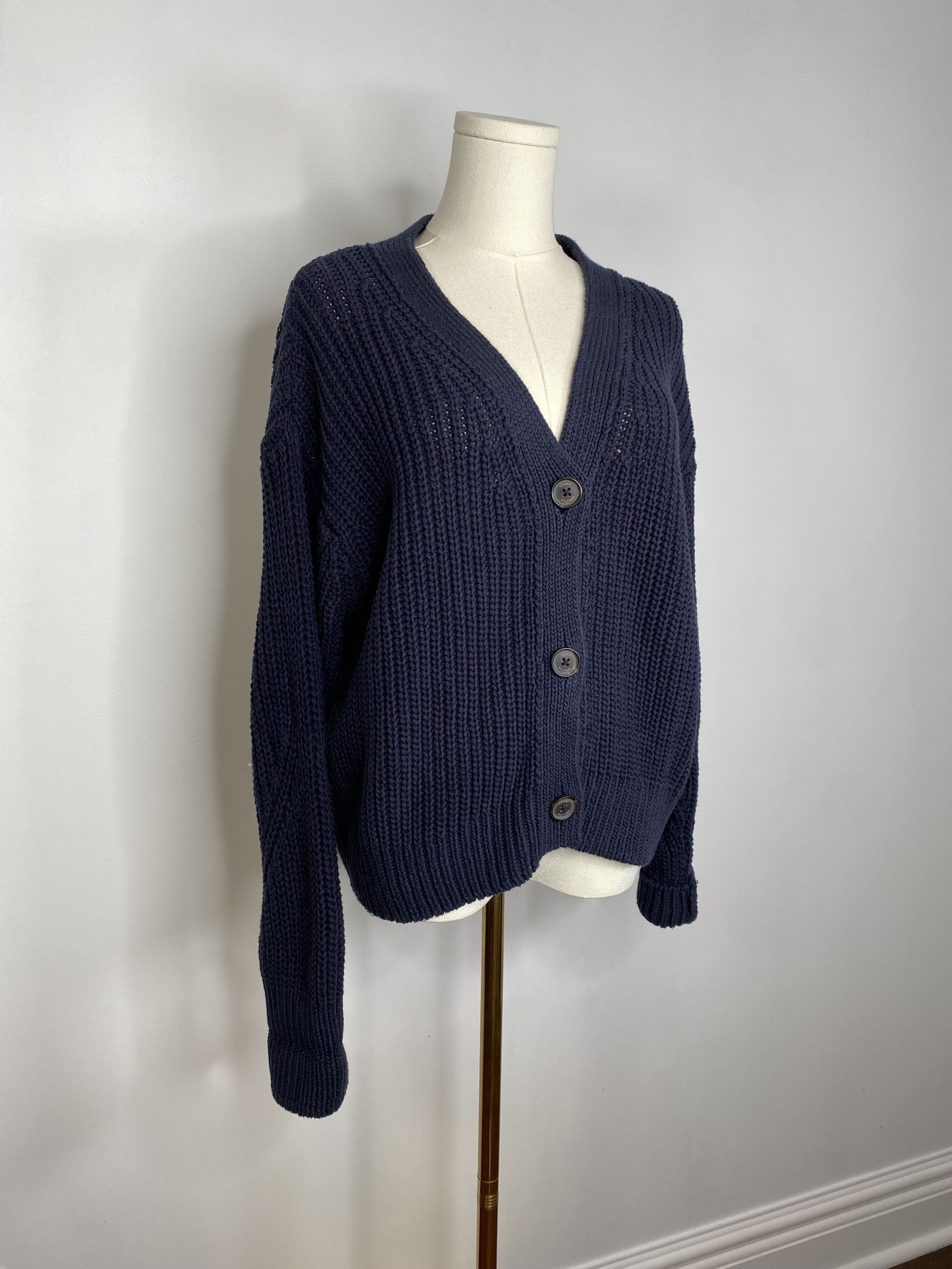 Tommy Hilfiger Tommy Hilfiger - Navy Blue Crochet Chunky Cardigan Size XS / US 0-2 / IT 36-38 - 1 Thumbnail