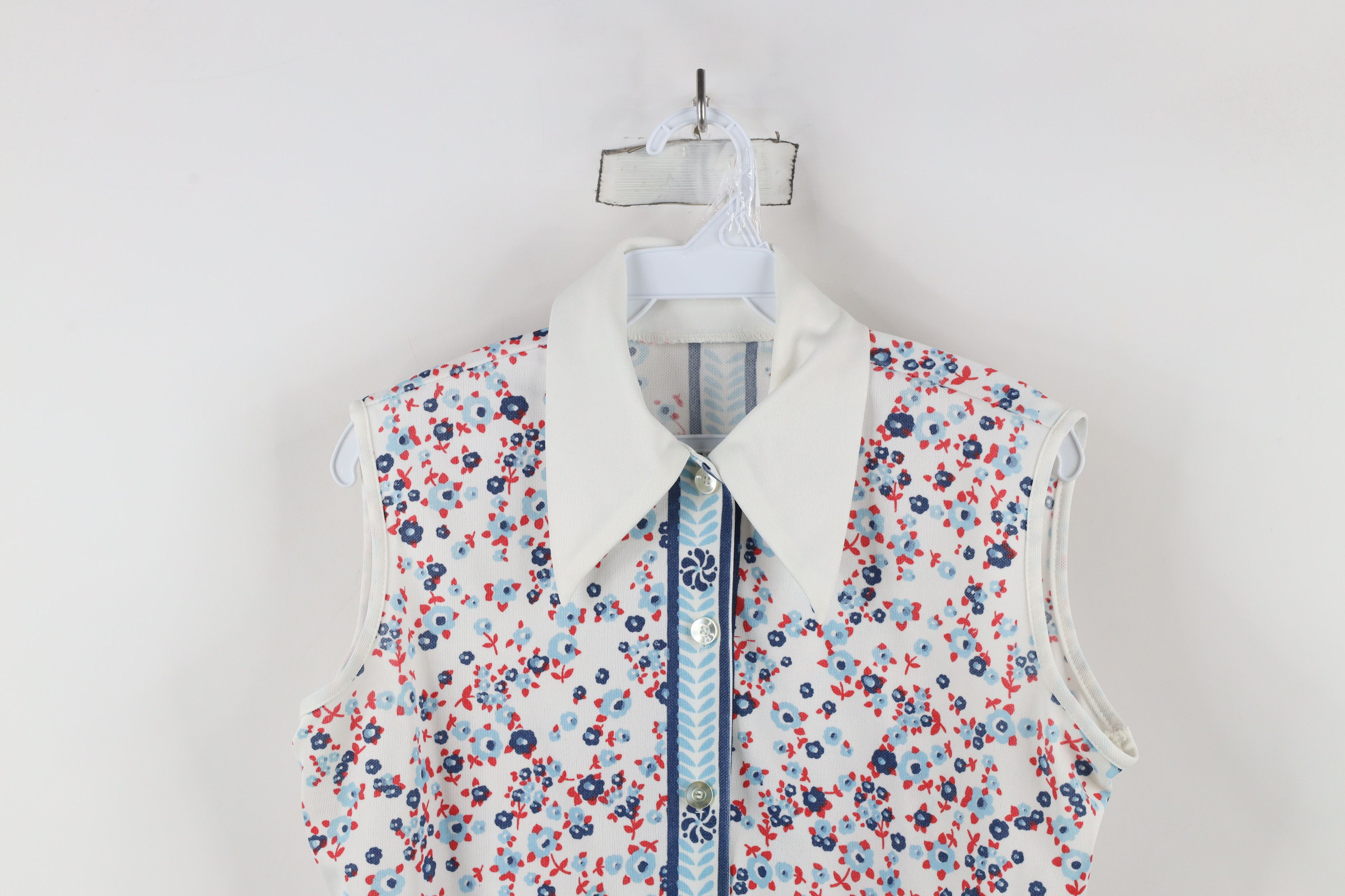 Vintage Vintage 70s Mid Century Modern MCM Knit Flower Button Shirt Size M / US 6-8 / IT 42-44 - 2 Thumbnail
