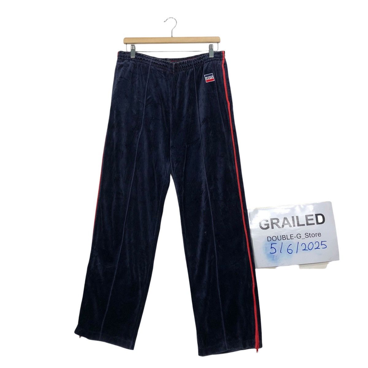 Levi’s Velour Track Pant — Navy Plush w/ Red Side Line