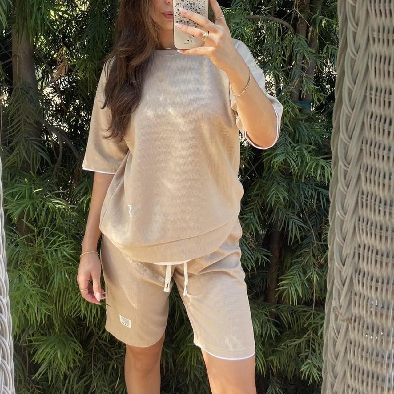 Zara Tan and white casual loungewear set / fits like a mens s Size US S / EU 44-46 / 1 - 2 Thumbnail