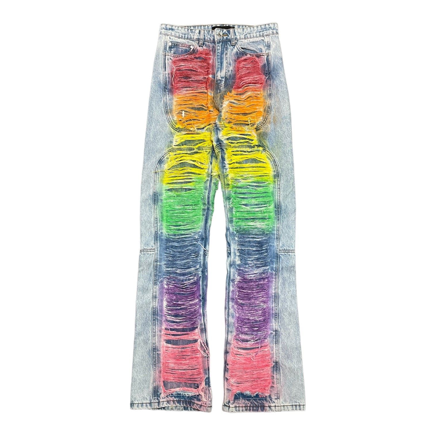 Who Decides War ROYGBIV Distressed Signature Jeans Indigo Size US 40 / EU 56 - 1 Thumbnail