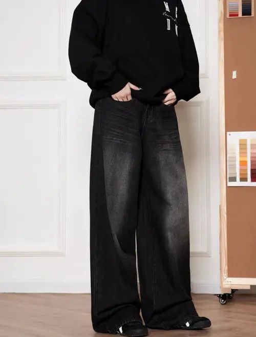 Japanese Brand Vintage High Street Black Straight Leg Wide Jeans Size US 34 / EU 50 - 1 Thumbnail