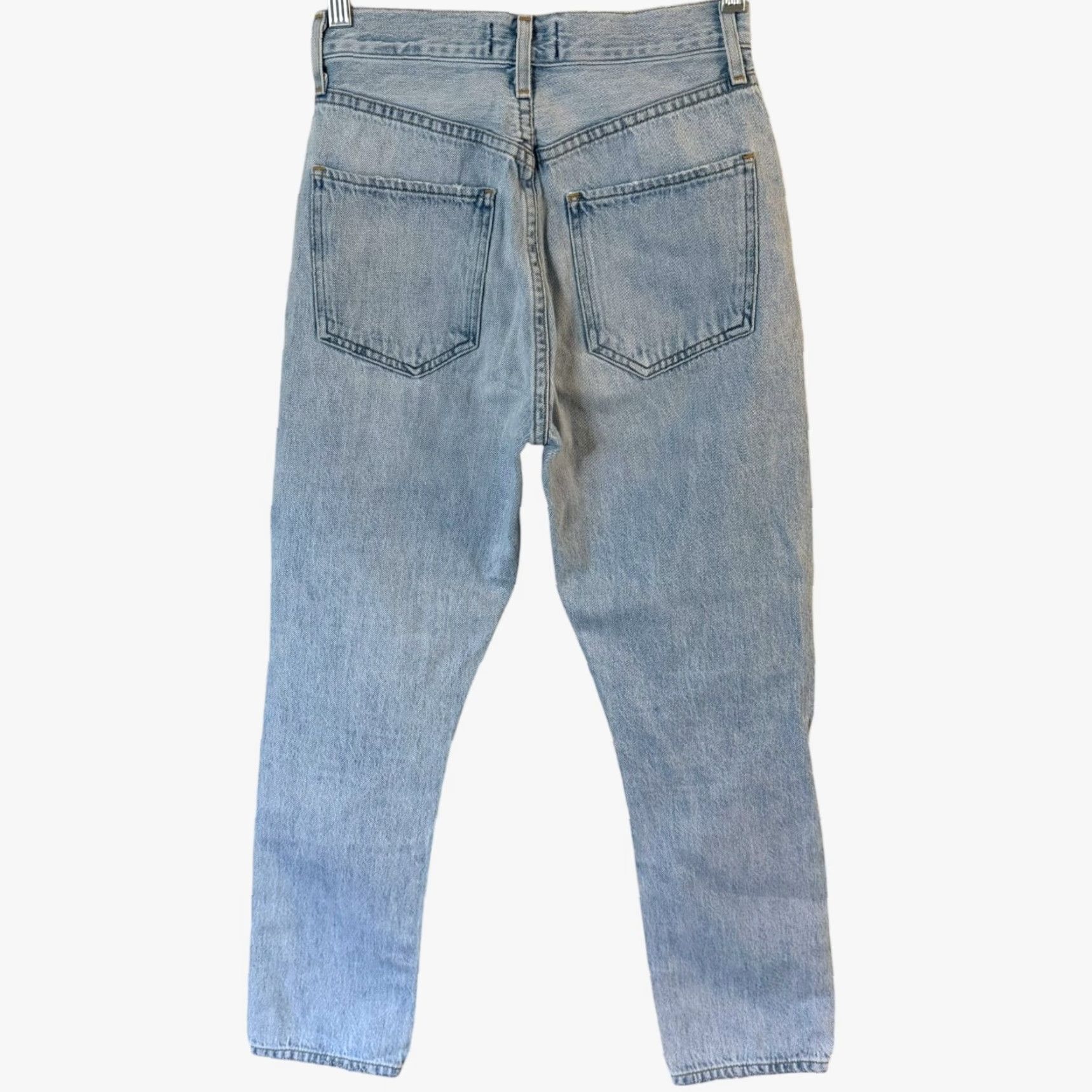 Agolde AGOLDE Riley High-Rise Straight Crop Jeans Blue Distressed Button-Fly Women's 24 Denim 5-Pocket Inseam 25"} Size 42" / US 20 - 4 Thumbnail