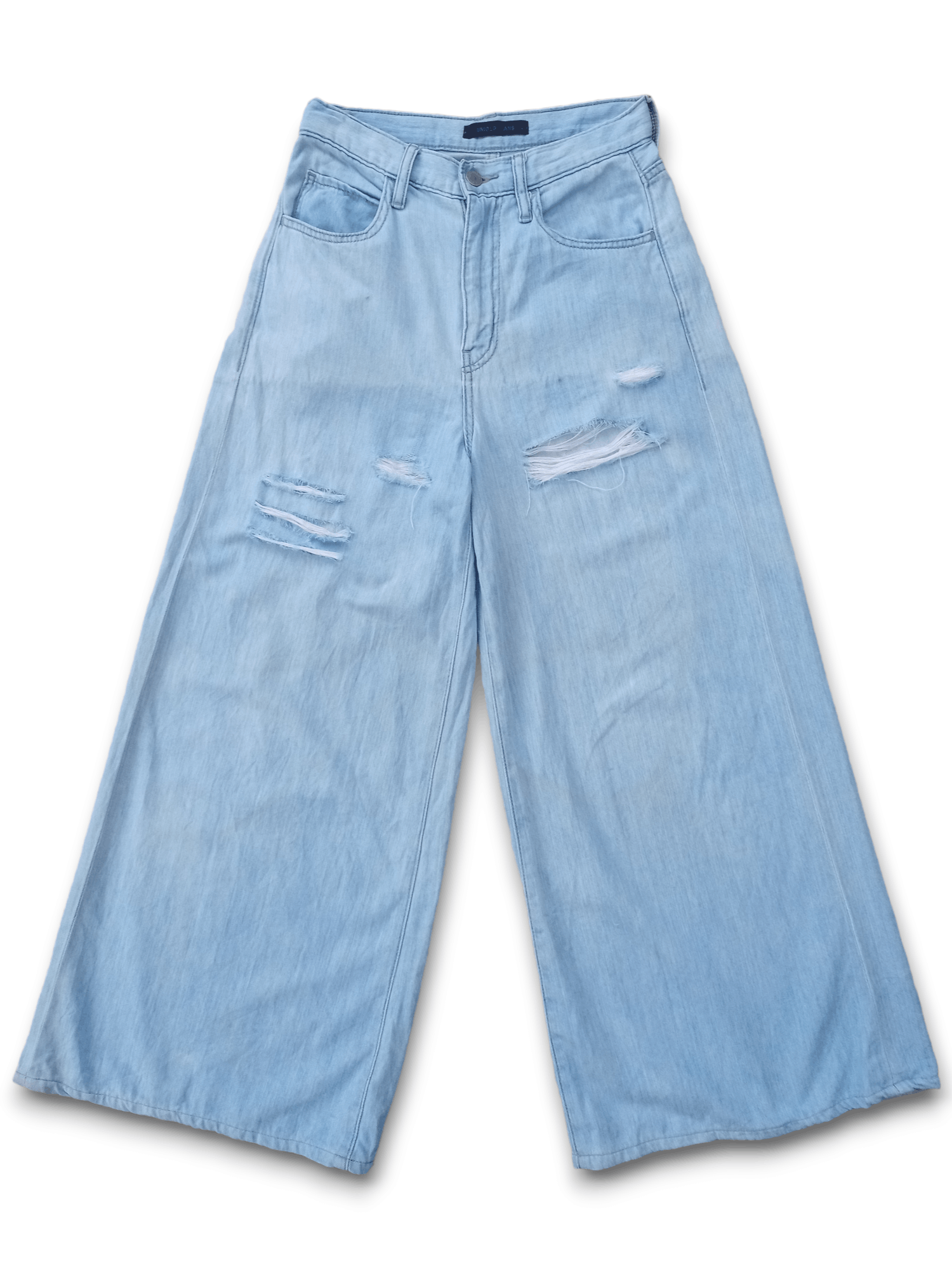 image of Distressed Denim x Uniqlo Vintage Japanese Uniqlo Wide Leg Baggy Flare Jeans 24X26 in Light Blue, W