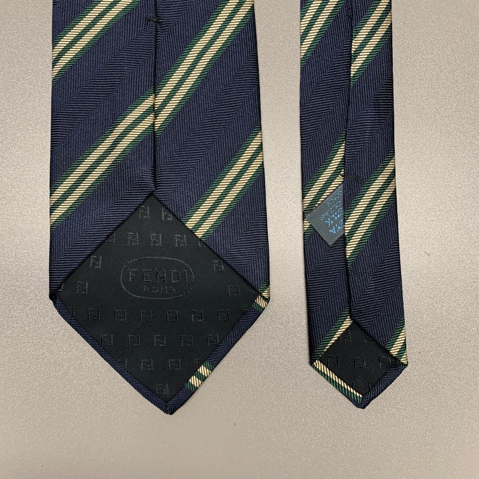 Fendi FENDI Navy Gold Diagonal Stripe Silk Tie Size ONE SIZE - 3 Thumbnail