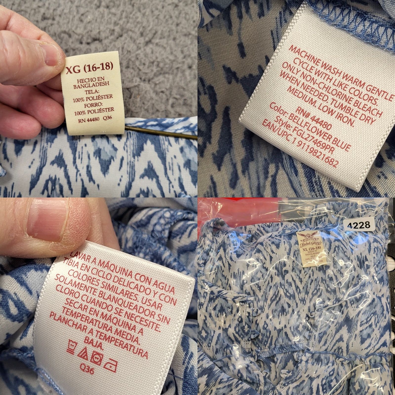 Faded Glory Faded Glory Blouse Tank Top Womens XL Blue Sleeveless Front Layer Ruffle Hem Geometric Casual Lightweight Polyester Chiffon All Seasons Remix Size XL / US 12-14 / IT 48-50 - 9 Thumbnail