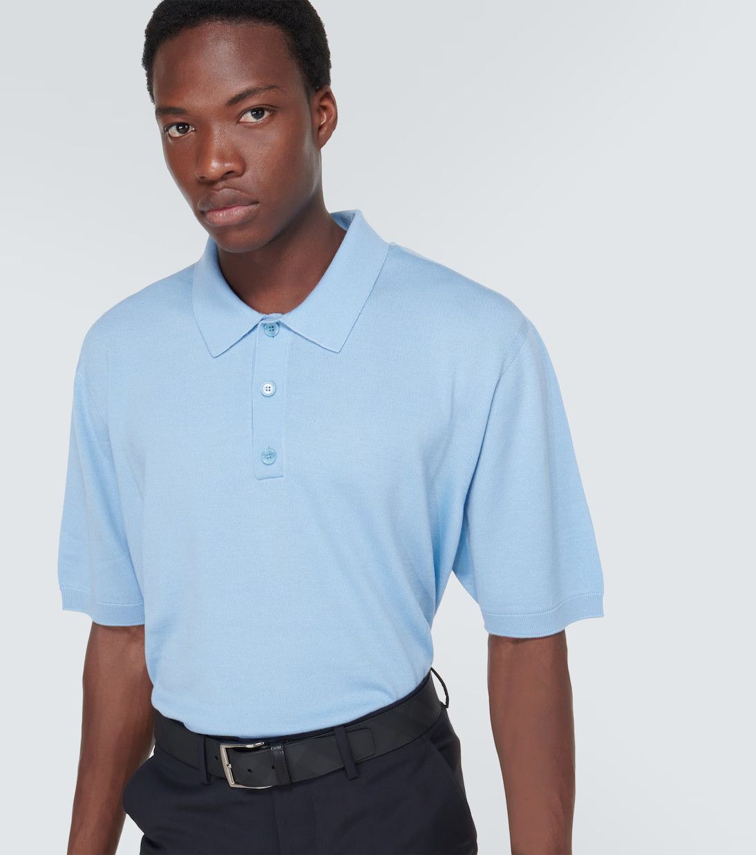 Burberry o1w1db10824 Wool And Silk Polo Shirt in Cool Denim Blue Size US L / EU 52-54 / 3 - 5 Thumbnail