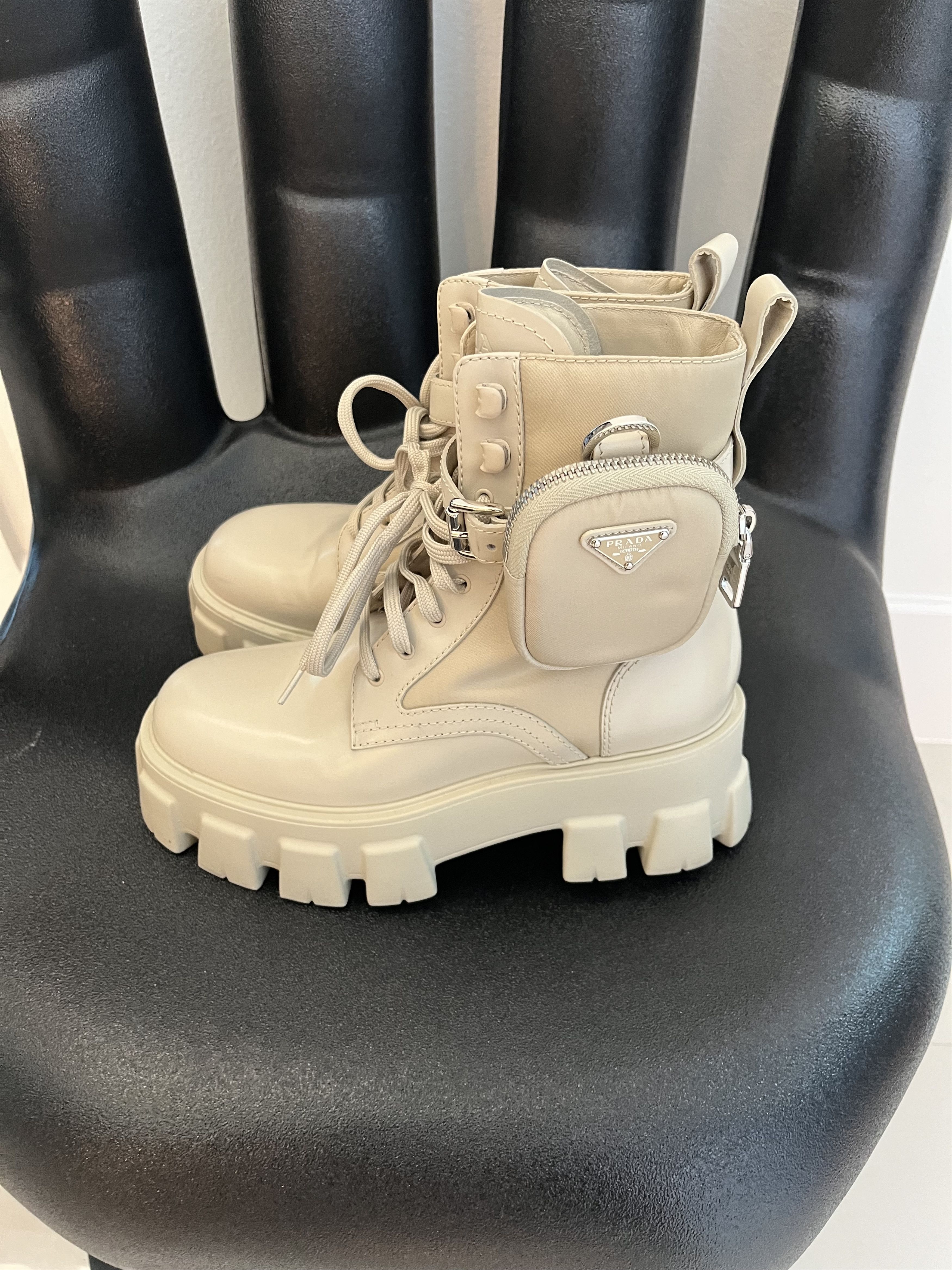 Prada Monolith pouch-detail leather boots Size US 7.5 / IT 37.5 - 3 Thumbnail