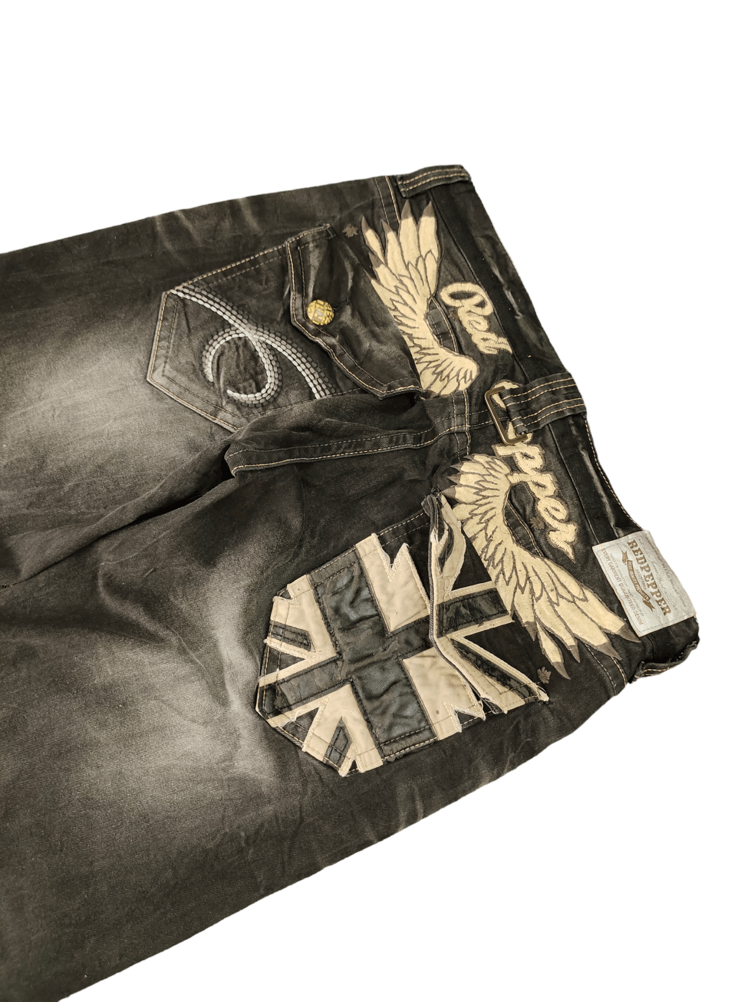 Vintage Red Pepper Wing & UK Flag Embroidered Denim Ed Hardy Y2k Size US 36 / EU 52 - 2 Thumbnail