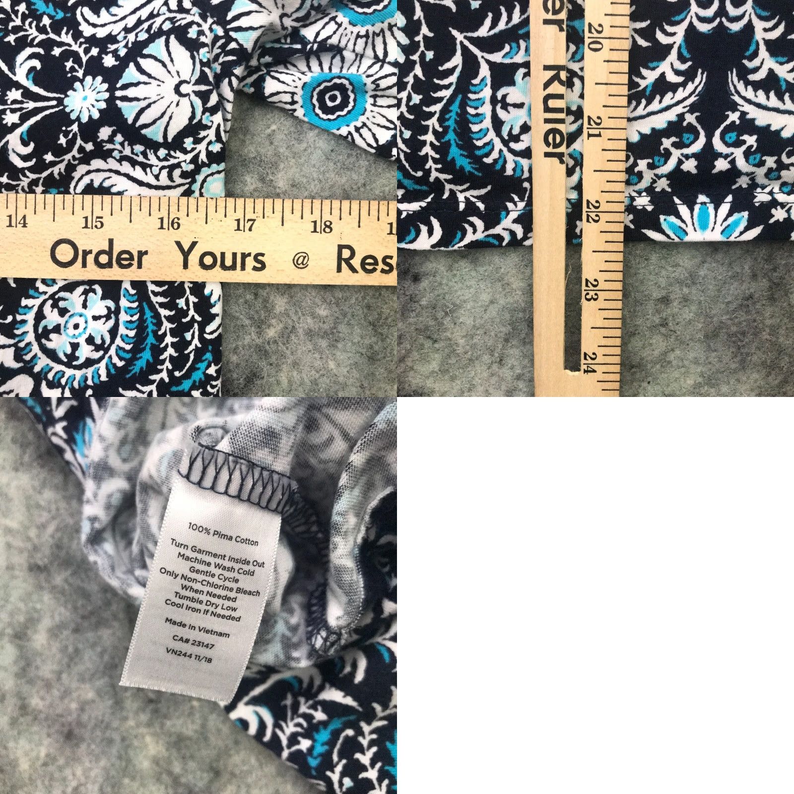 Talbots Talbots Blouse Shirt Womens Small Blue Geometric Floral Flowy Elastic Neckline Short Sleeve 100% Cotton Pullover Size S / US 4 / IT 40 - 8 Thumbnail