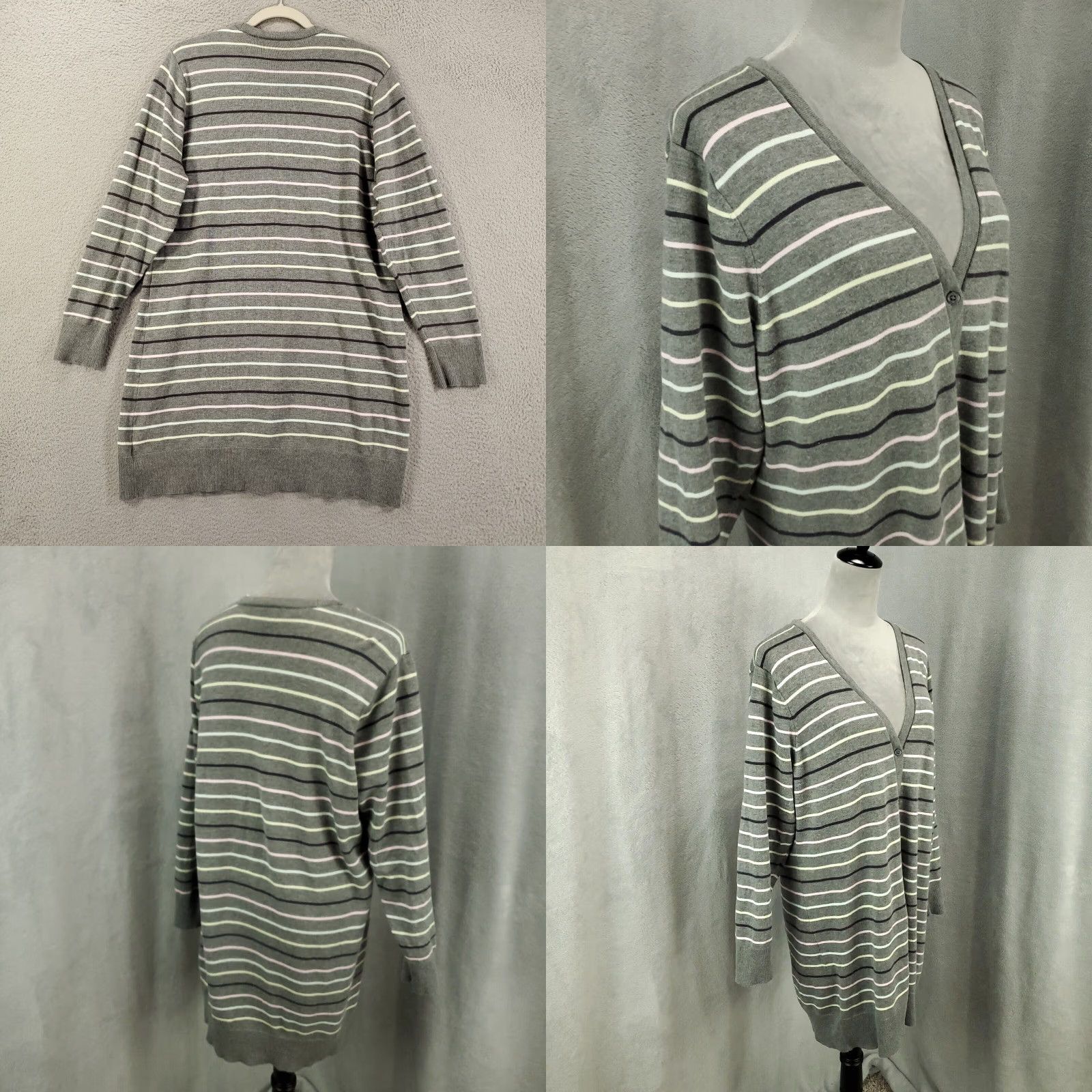 Torrid Torrid Cardigan Womens 2X Gray White Black Stripes Button Up Tunic Long Size XXL / US 16-18 / IT 52-54 - 8 Thumbnail