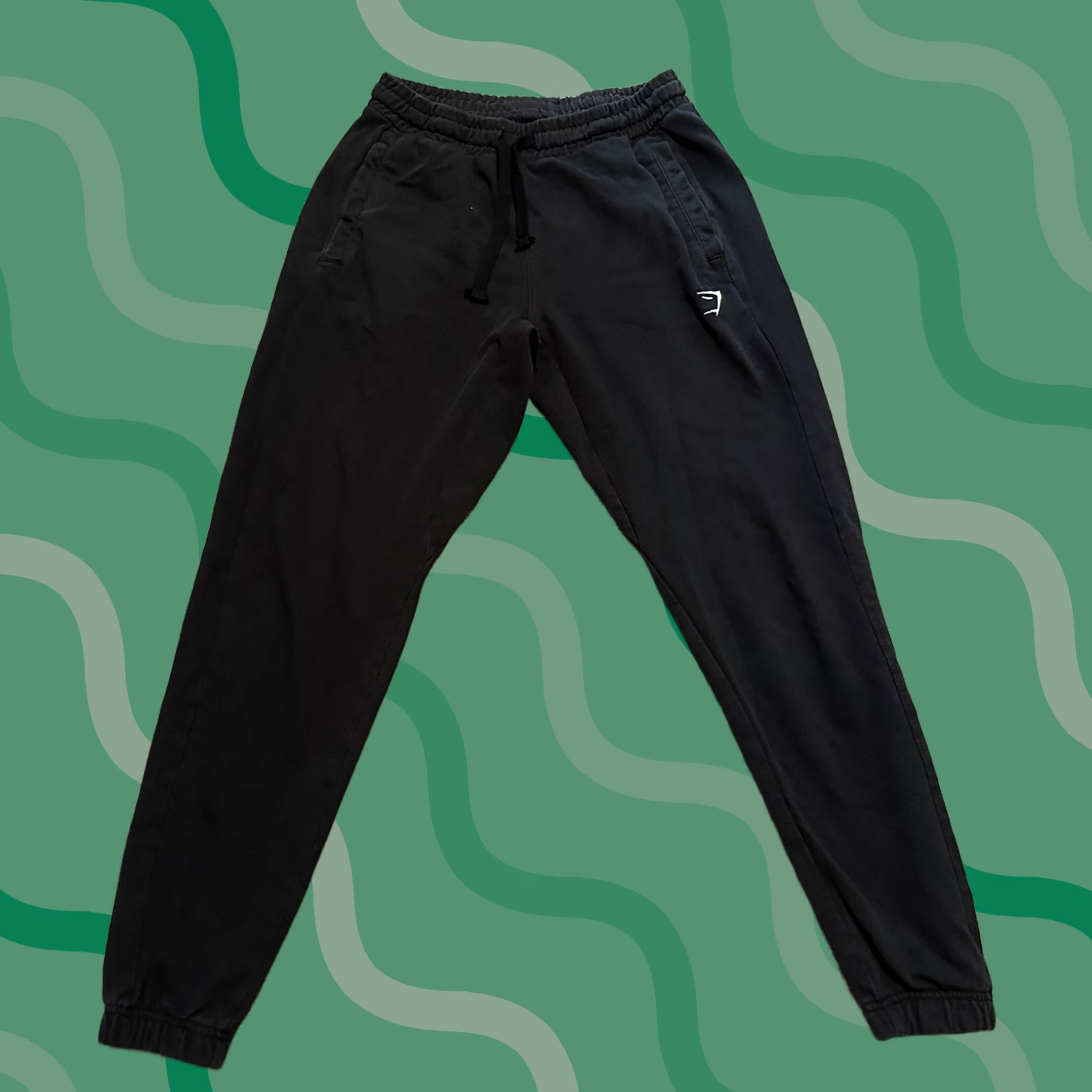 Gymshark Gymshark Sweatpants Mens M Elastic Waist Pockets Tapered Joggers Black Cotton Fleece Gym Sports Athleisure Logo Regular Inseam 27in Tailored Size US 31 - 1 Thumbnail