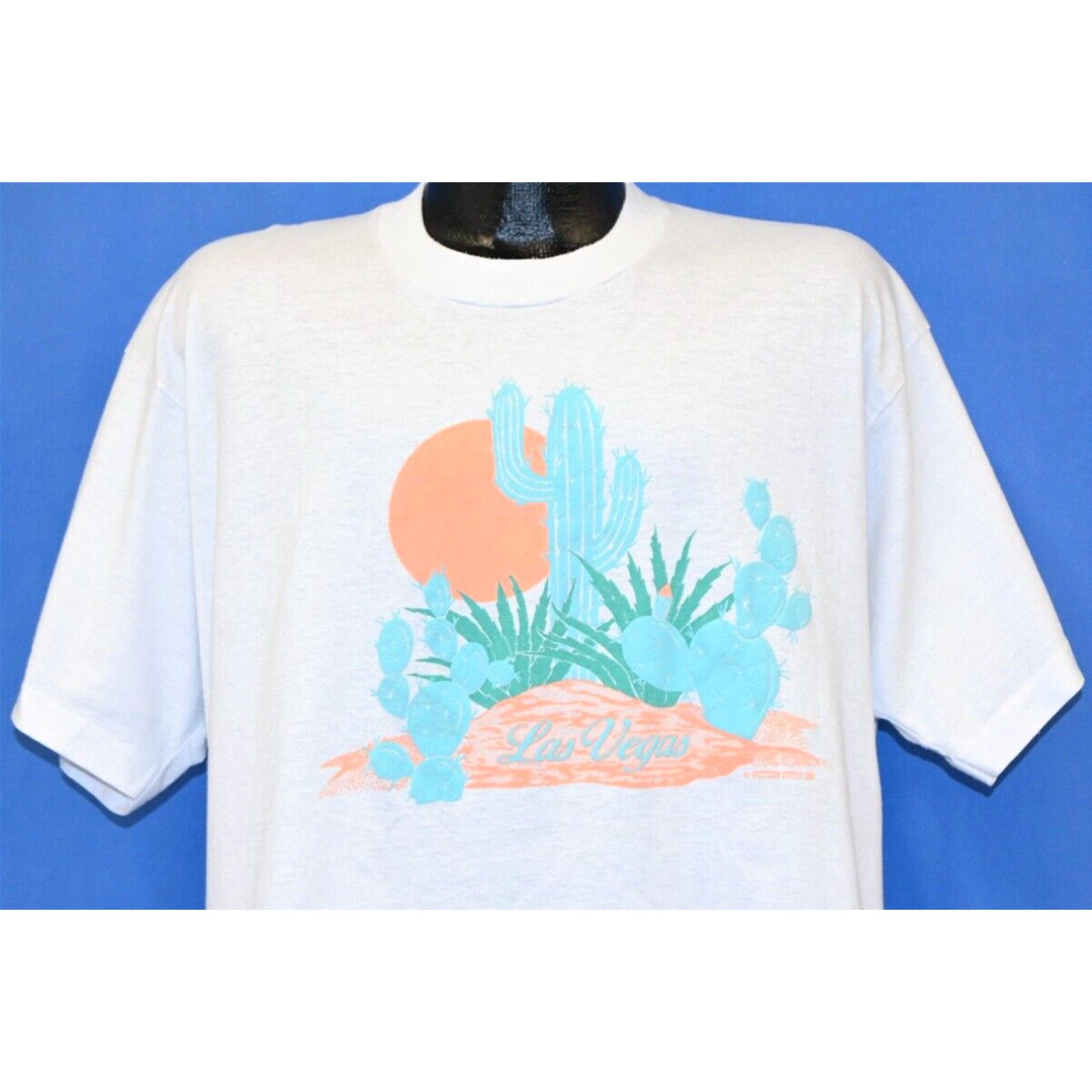 image of Screen Stars Vintage 80's Las Vegas Nevada Desert Cactus Plant Sunset Tourist T-Shirt 2Xl in White