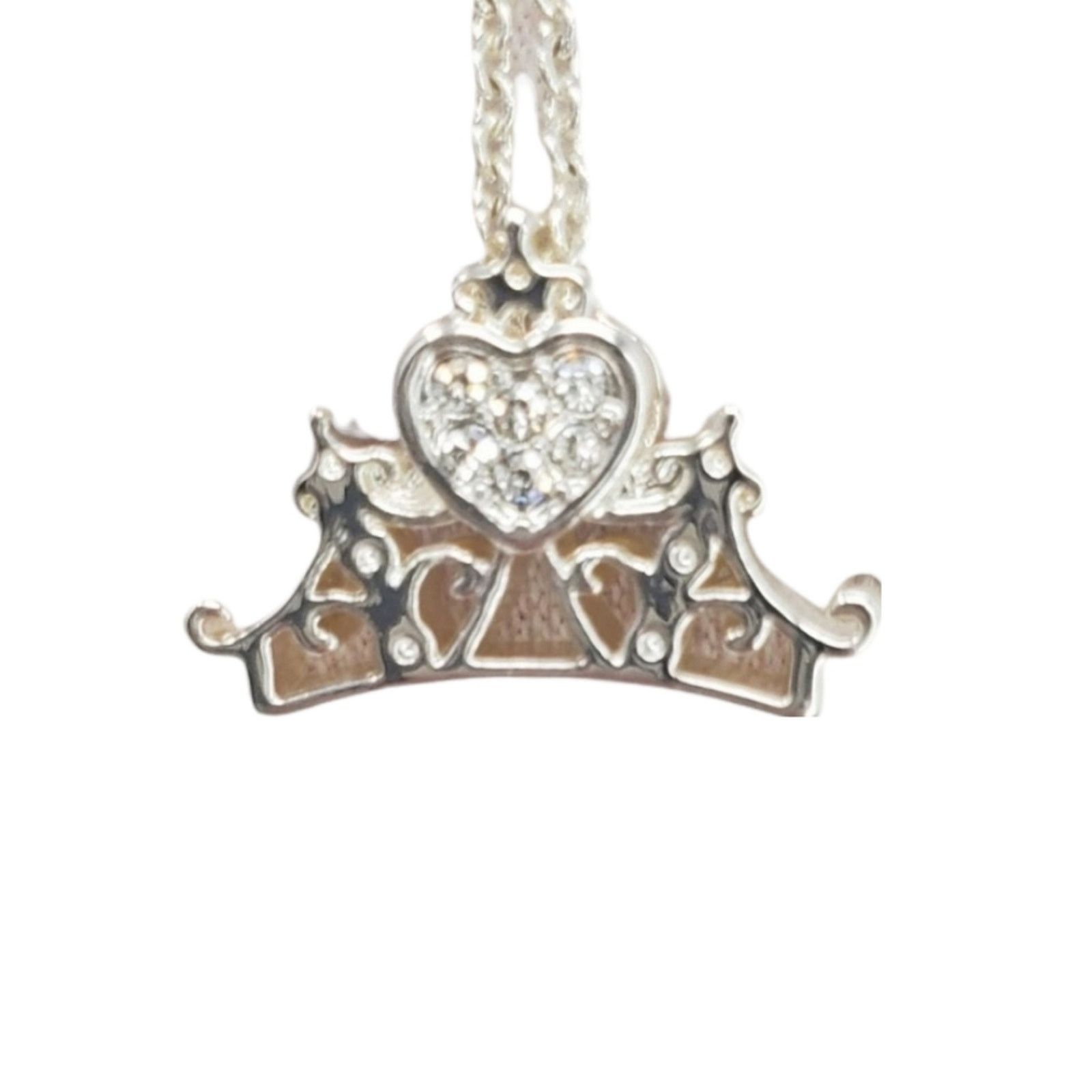 Disney Disney Silver & White Rhinestone Heart Crown Necklace Size ONE SIZE - 1 Thumbnail