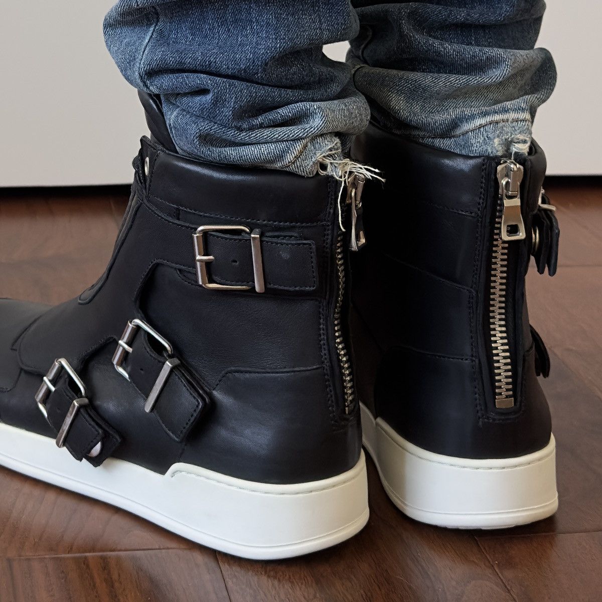 Balmain Balmain 2013 Black Leather Buckle High-Top Sneakers Size US 10 / EU 43 - 6 Thumbnail