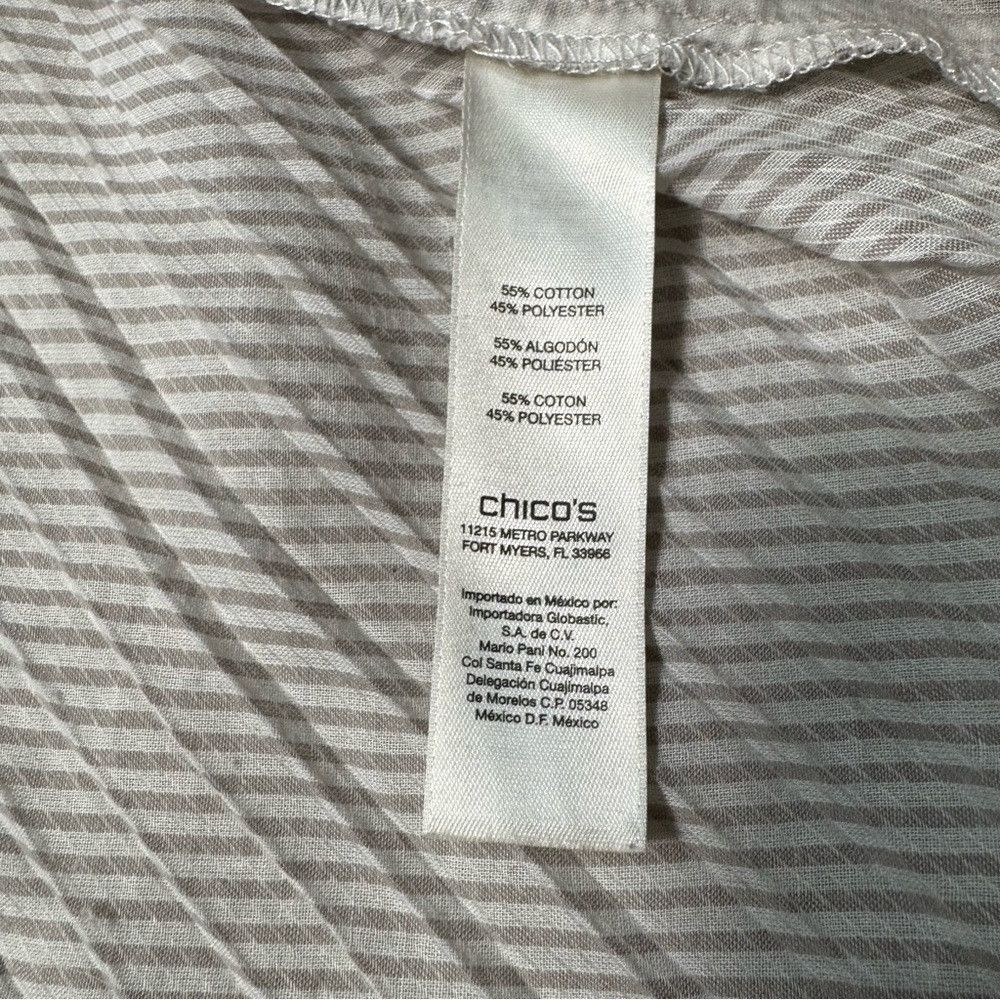 Chicos Chico's Pleated Back Hi-Low Roll Tab 3/4 Sleeve Striped Blo Size L / US 10 / IT 46 - 8 Thumbnail