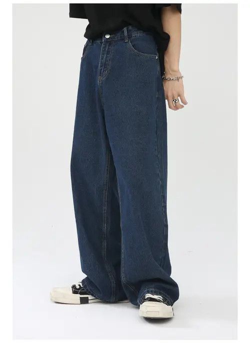 Japanese Brand × Jean Dark blue Japanese loose wide-leg washed straight jeans Size US 34 / EU 50 - 2 Thumbnail