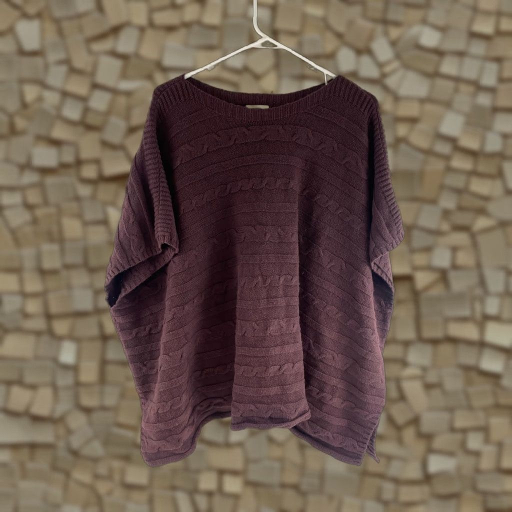 Old Navy Old Navy Sweater Women Pullover Cable-Knit Faux Poncho Dark Purple M-L, Purple, Regular, Knit, Sweater, Pullover, Women, Vintage: No Size M / US 6-8 / IT 42-44 - 1 Thumbnail