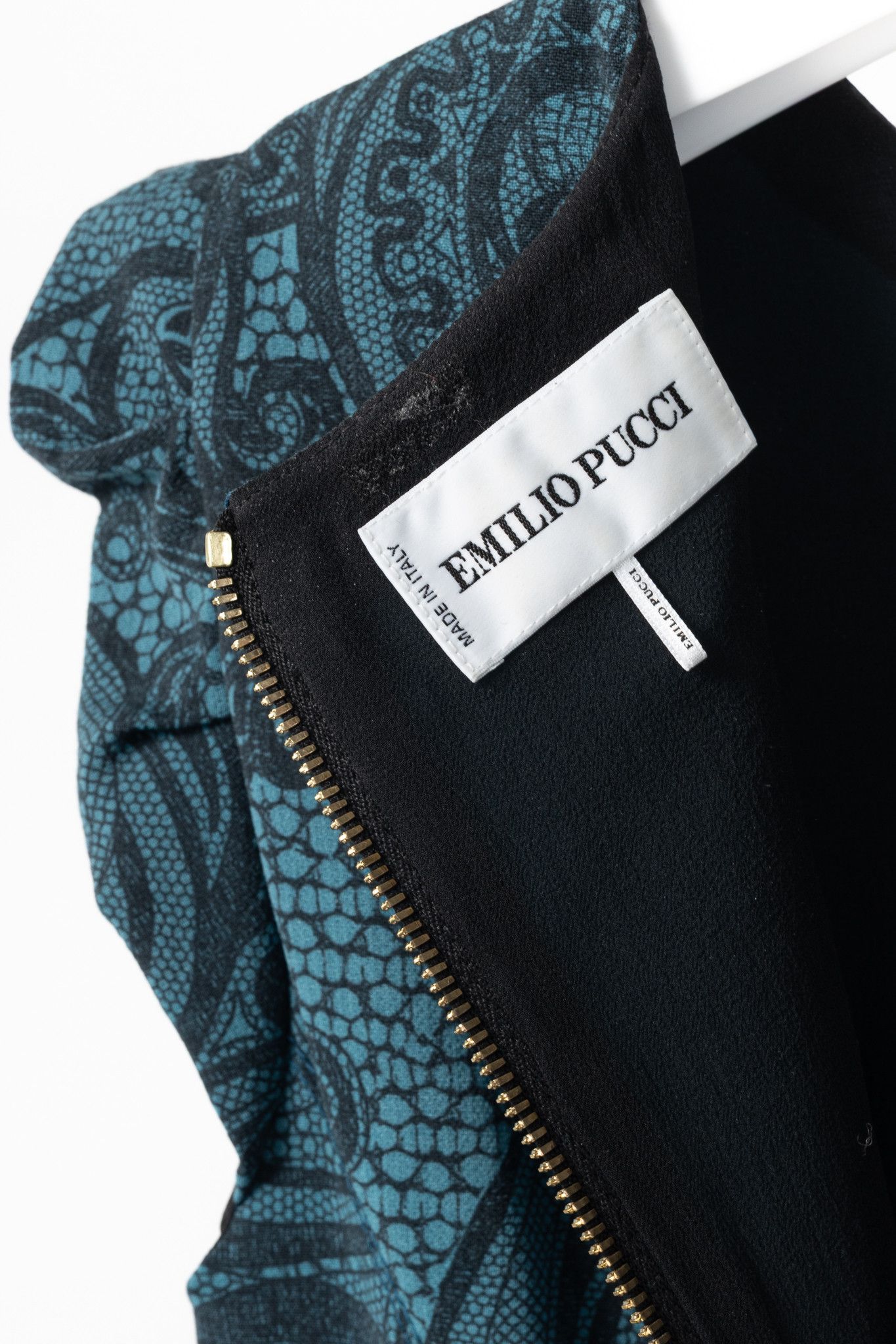 Emilio Pucci Emilio Pucci PF12 Petrol Wool-Blend Lace-Printed Crepe Dress Size XL / US 12-14 / IT 48-50 - 8 Thumbnail