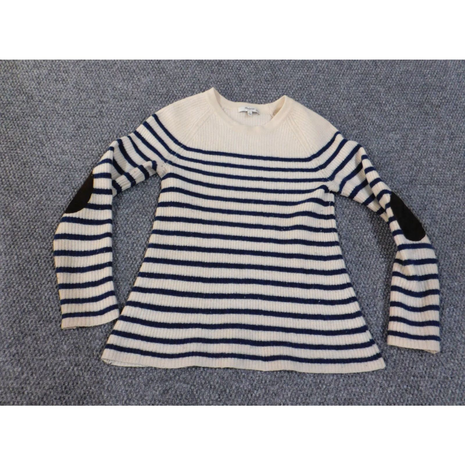 Madewell Madewell sweater Small Womens pullover beige knit stripe striped elbow patch open-knit round neck raglan sleeve logo stretch pull over Size S / US 4 / IT 40 - 4 Thumbnail