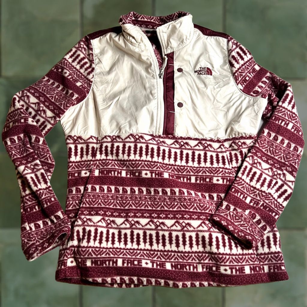 The North Face The North Face Womens Fleece Pullover Jacket Burgundy White Pattern L Regular Womens Jacket Size L / US 10 / IT 46 - 1 Thumbnail