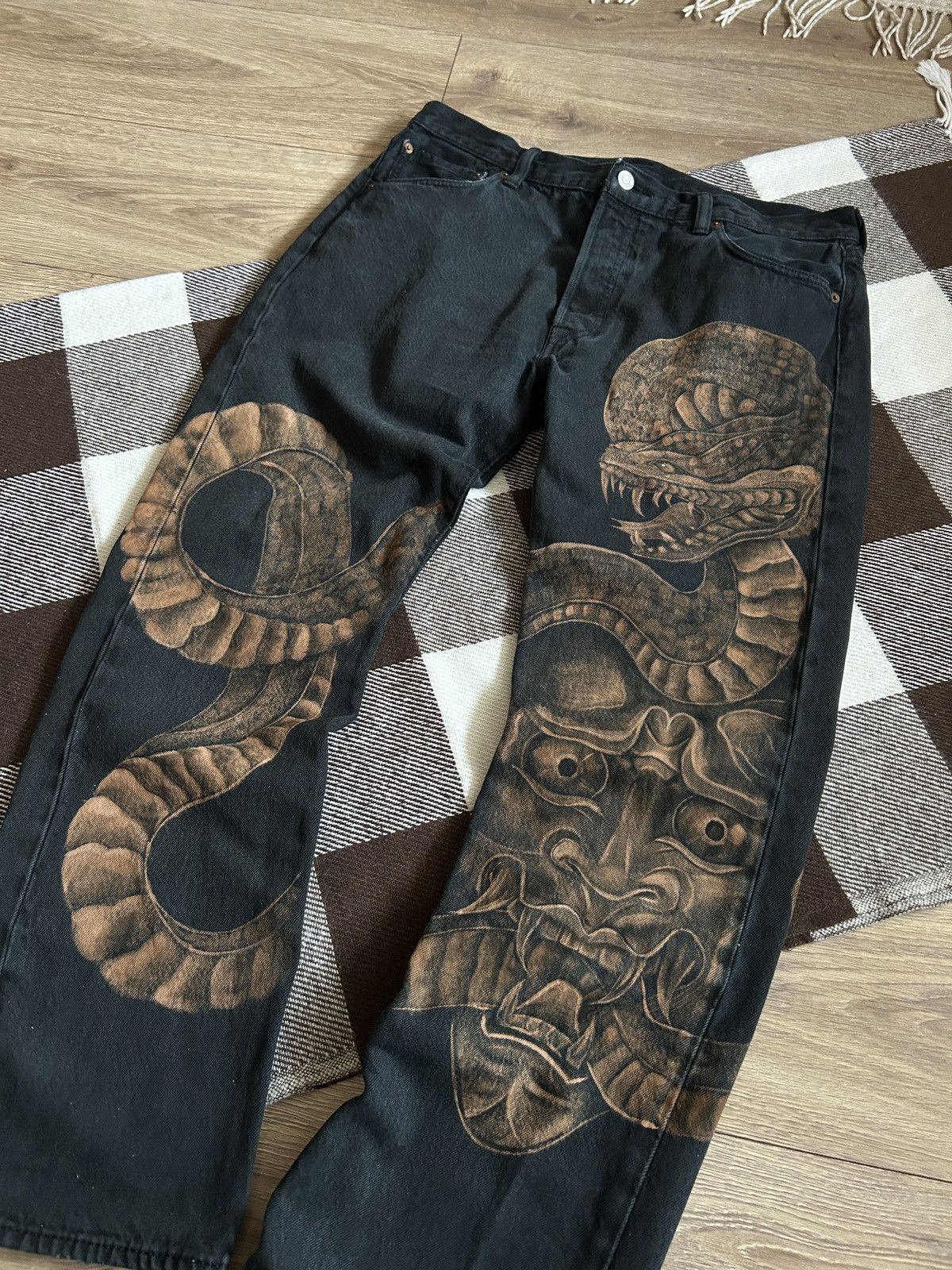Levi's Levis Custom Painted Art Omni-maska x snake jeans 🐍 Size US 32 / EU 48 - 2 Thumbnail