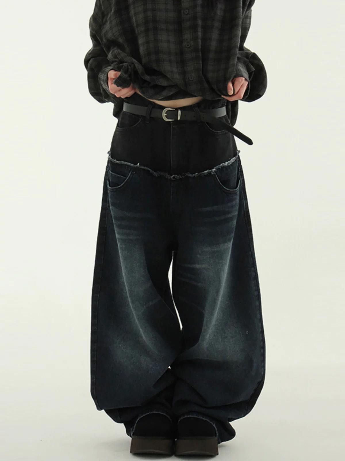Japanese Brand Two-Tone Baggy Wide Leg Jeans, High Waist Denim Pants Size US 30 / EU 46 - 2 Thumbnail
