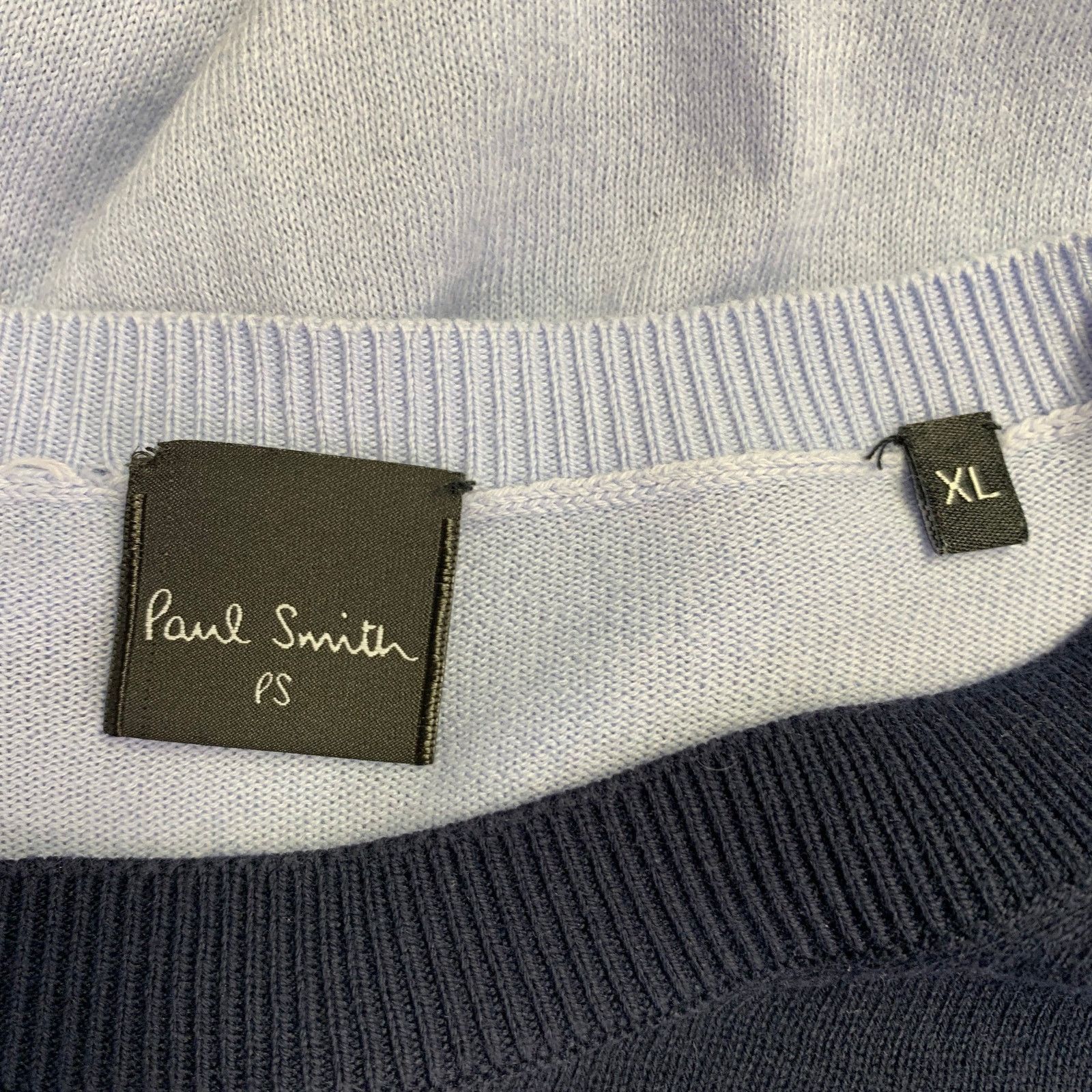 Paul Smith Size XL Navy Light Blue Two Toned Cotton Crew Neck Pullover Size US XL / EU 56 / 4 - 4 Thumbnail