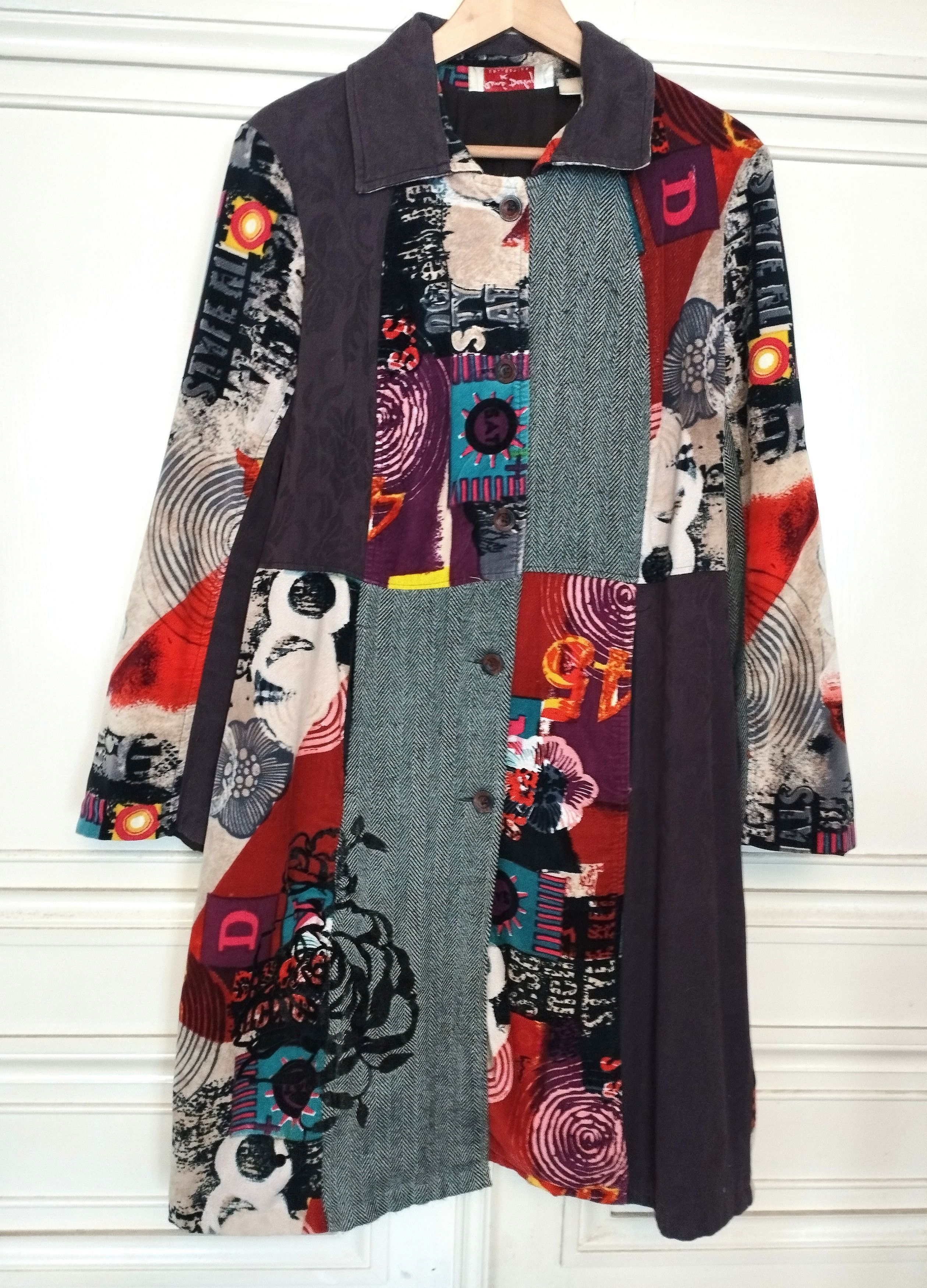 Designer Rene Derhy Manteau Mi Saison Souple Tweed et Velours T 4 XL Size 4XL / US 24-26 - 1 Thumbnail