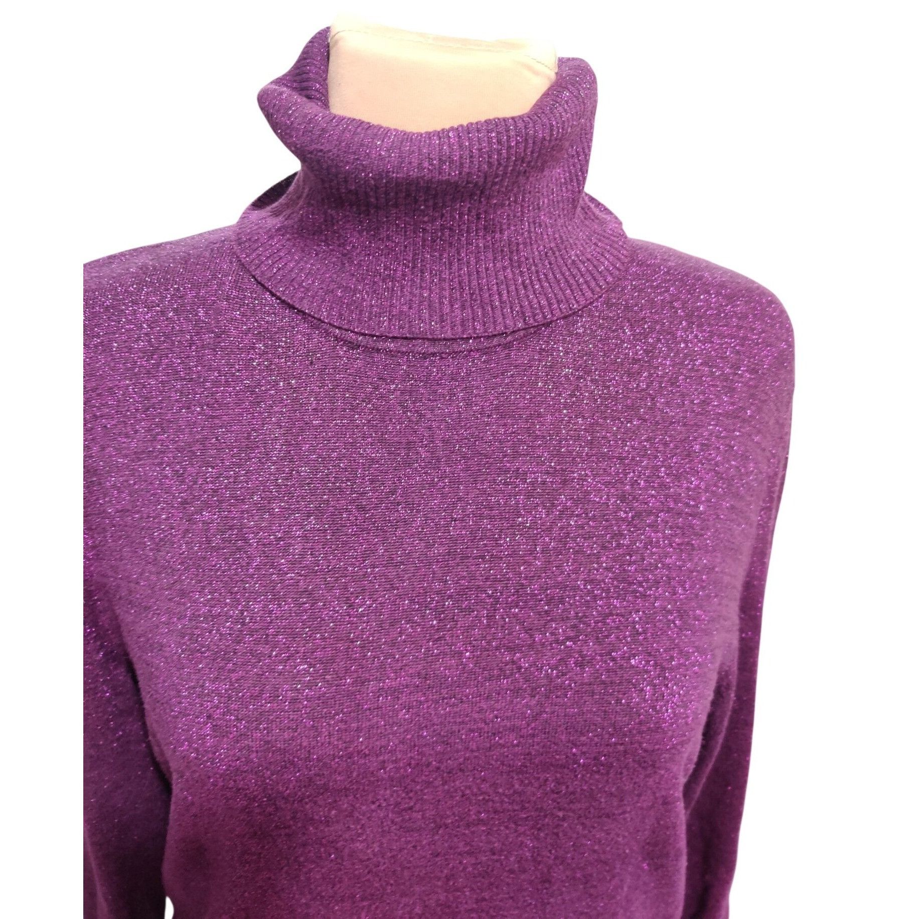 Other Plus Size 2X Womens Purple Sweater Metallic Shimmer Turtlene Size XXL / US 16-18 / IT 52-54 - 10 Thumbnail
