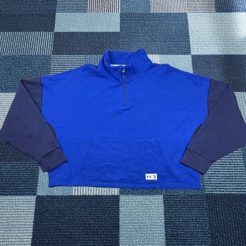 Under Armour Under Armour Sweatshirt Womens L 1/4 Zip Pullover Kangaroo Pocket Blue Long Sleeve Mock Neck Casual Activewear Winter Fall Spring Running Jogging Size L / US 10 / IT 46 - 1 Thumbnail