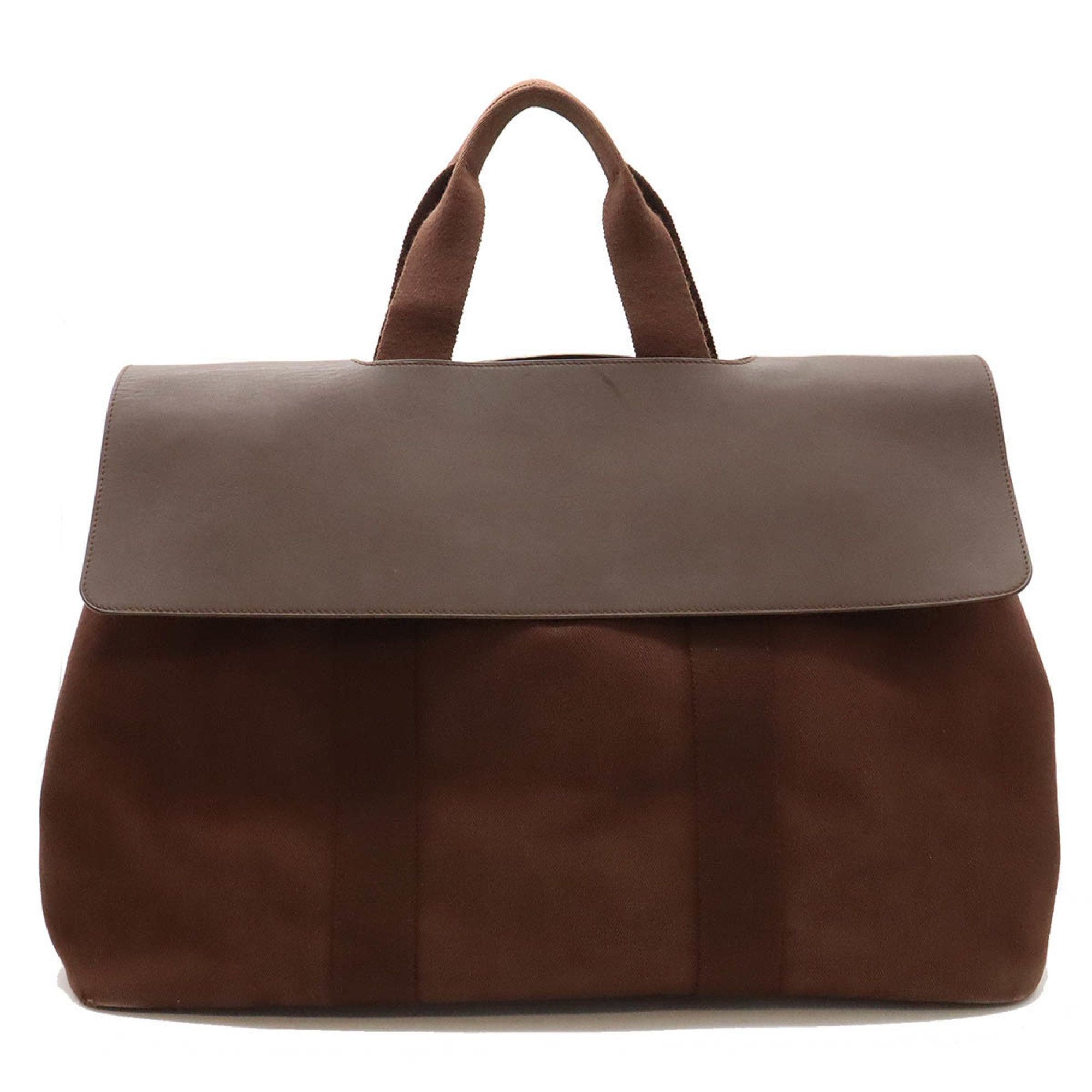 image of Hermes Valparaiso Gm Handbag Tote Bag Toile Chevron Canvas Leather Brown K Stamp, Women's