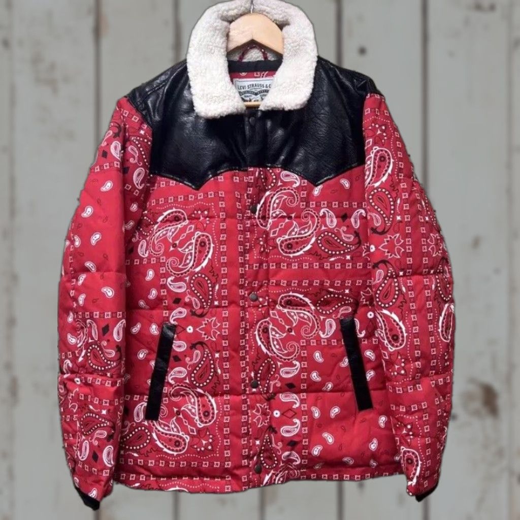 Levi's Levi's Puffer Jacket Men Western Paisley Red Bandana Sherpa Collar Size M Size US M / EU 48-50 / 2 - 1 Thumbnail