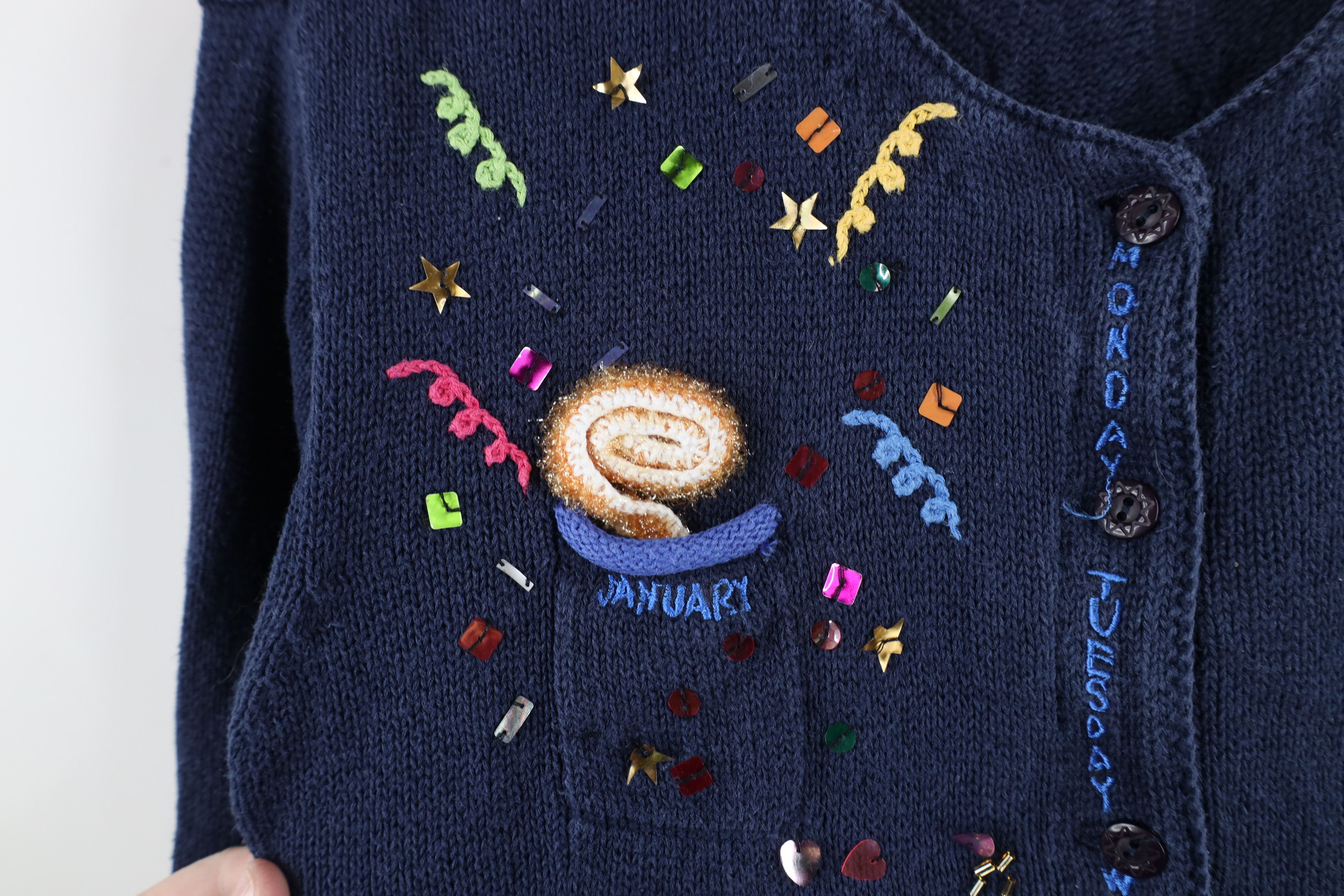 Vintage Vintage 90s Streetwear Calendar Months Cardigan Sweater Size M / US 6-8 / IT 42-44 - 4 Thumbnail
