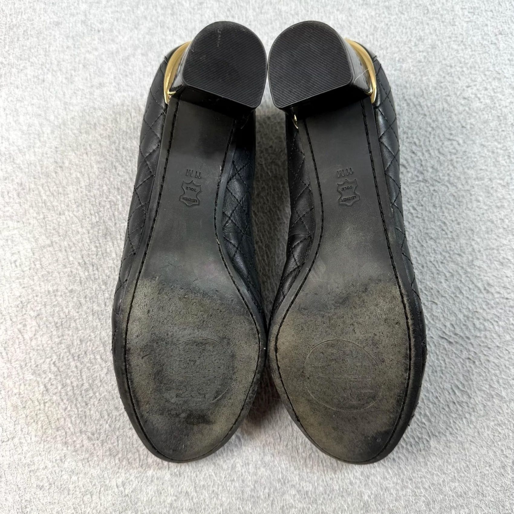 Tory Burch Tory Burch Shoes Womens Black Quilted Leather Cap Toe Block Heel Pumps Size 11 Size ONE SIZE - 2 Thumbnail