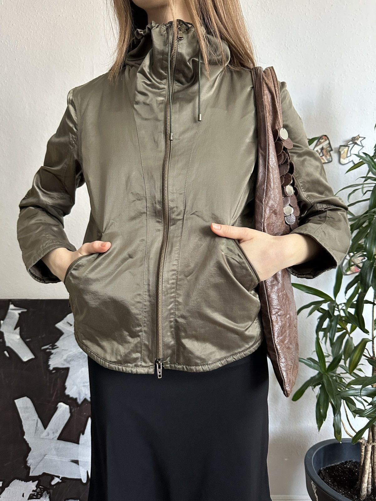 If Six Was Nine × Seditionaries × Vintage Shiny Khaki Doble Zip Up Crop Vintage Jacket Size XS / US 0-2 / IT 36-38 - 1 Thumbnail