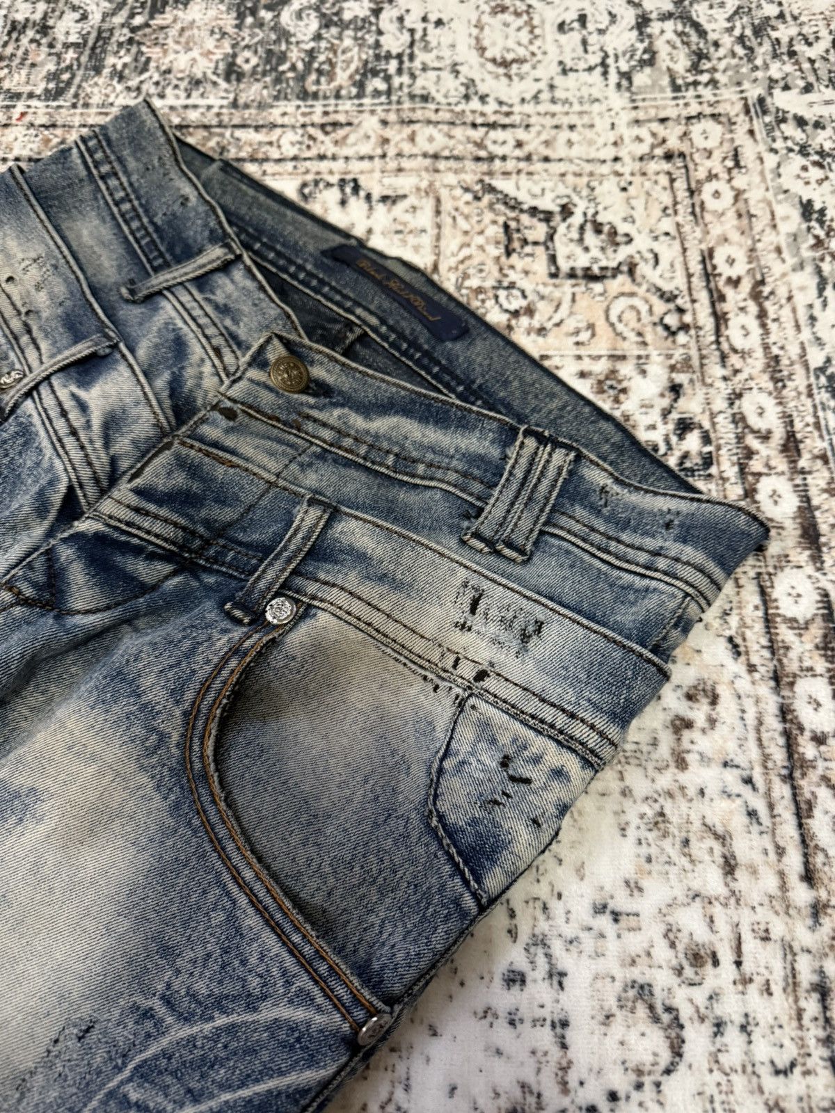 If Six Was Nine Diesel Black Gold Double Waist Whiskers Stack Flared Jeans Size US 29 - 5 Thumbnail