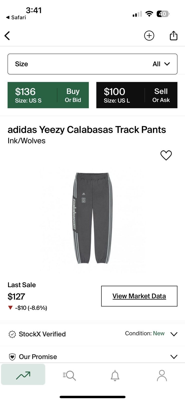 Calabasas track pants size chart online