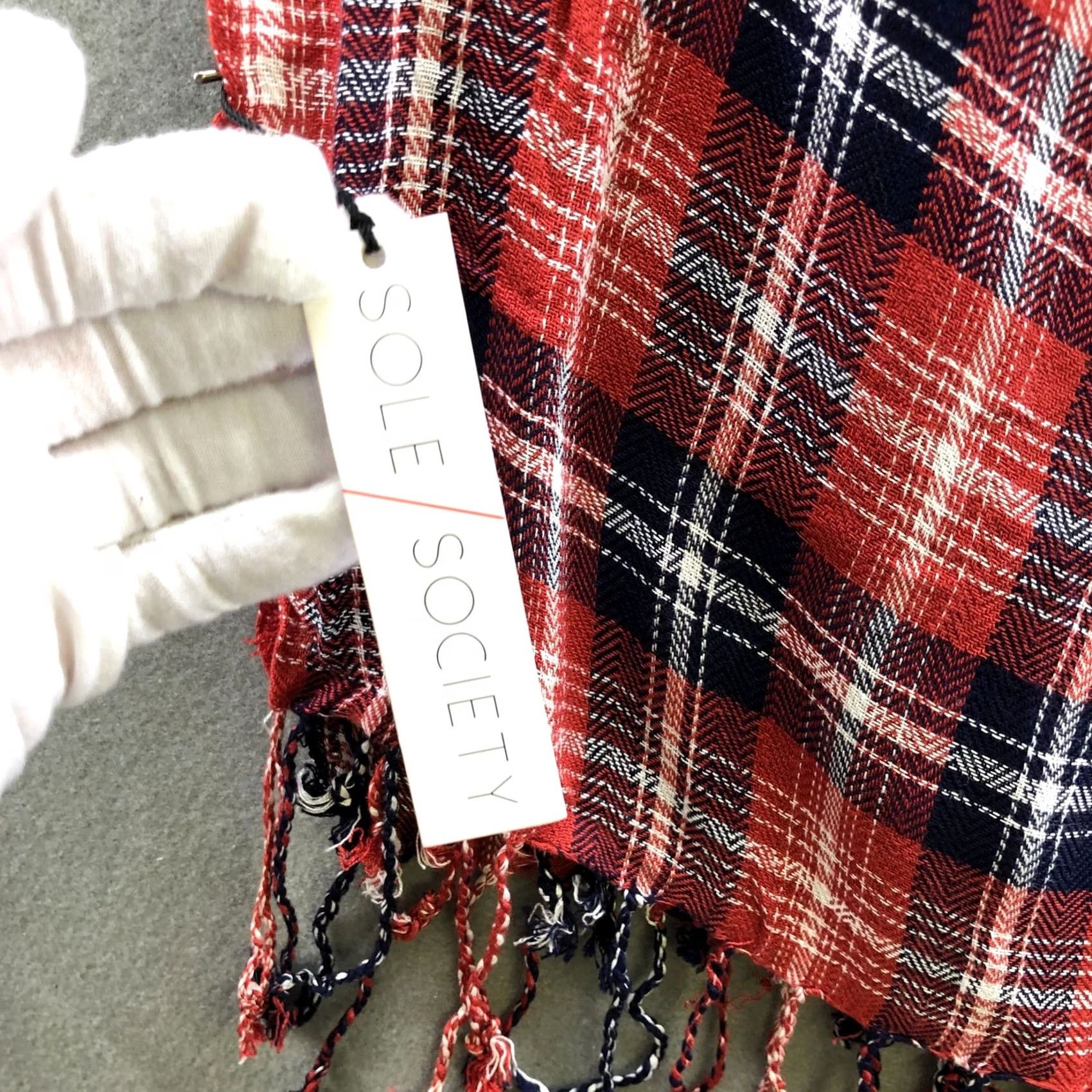 Nordstrom Nordstrom Sole Society Scarf Red Plaid Fringe Lightweight Rayon Shawl Womens Size ONE SIZE - 6 Thumbnail