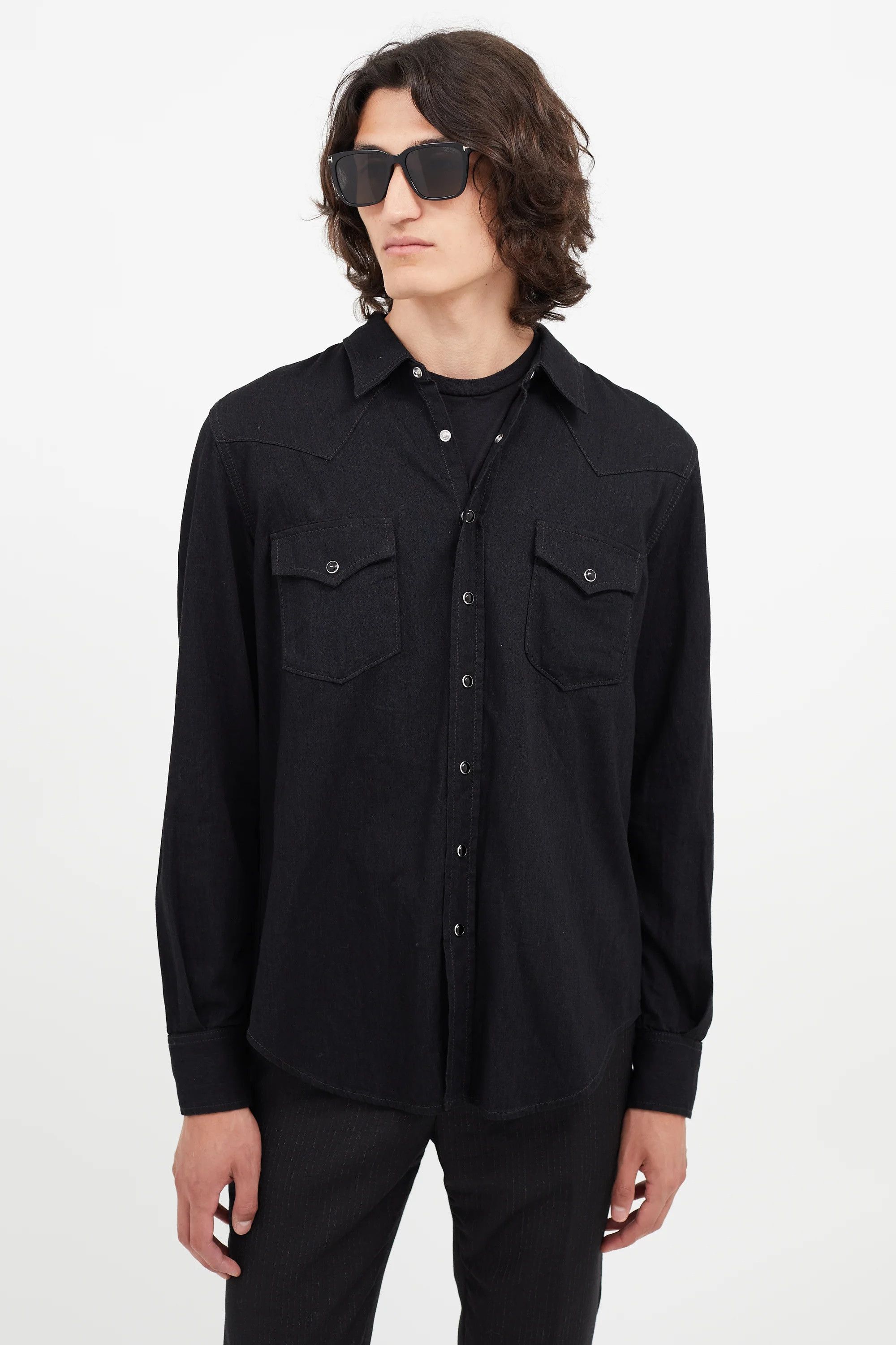 Saint Laurent Paris n/a Saint Laurent Western Shirt - Black Denim Size US M / EU 48-50 / 2 - 1 Thumbnail