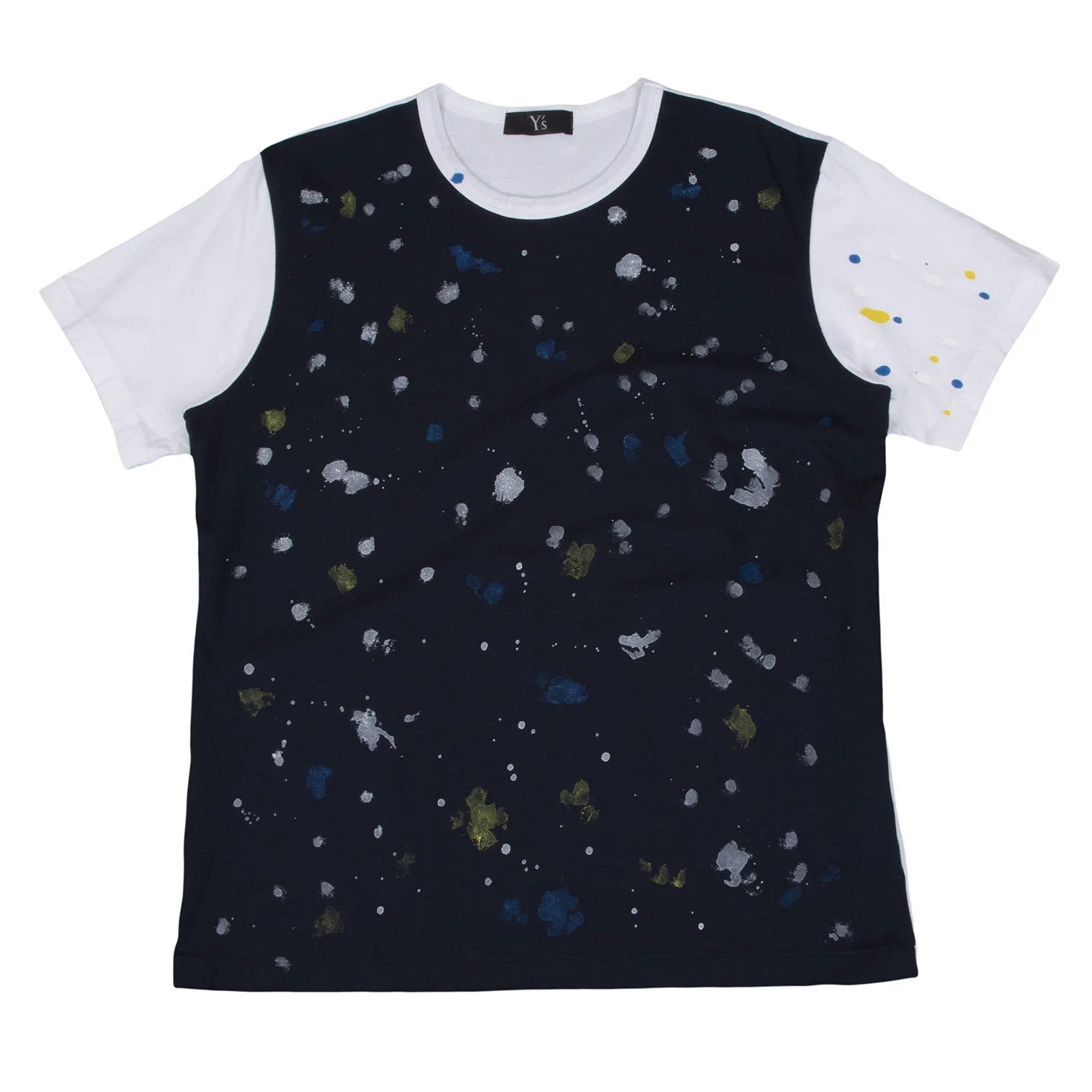 Paint Print Cut T-Shirt in White and Navy for Men