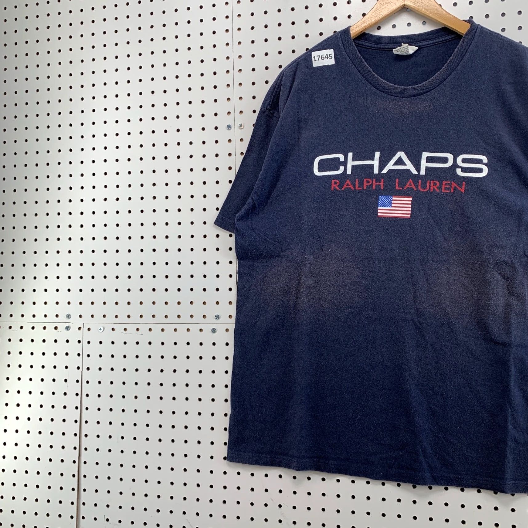 Chaps Vintage Chaps Ralph Lauren Shirt Mens L Navy USA flag Short Sleeve Crew Neck 23X29 Cotton Blend T-Shirt Size US L / EU 52-54 / 3 - 3 Thumbnail