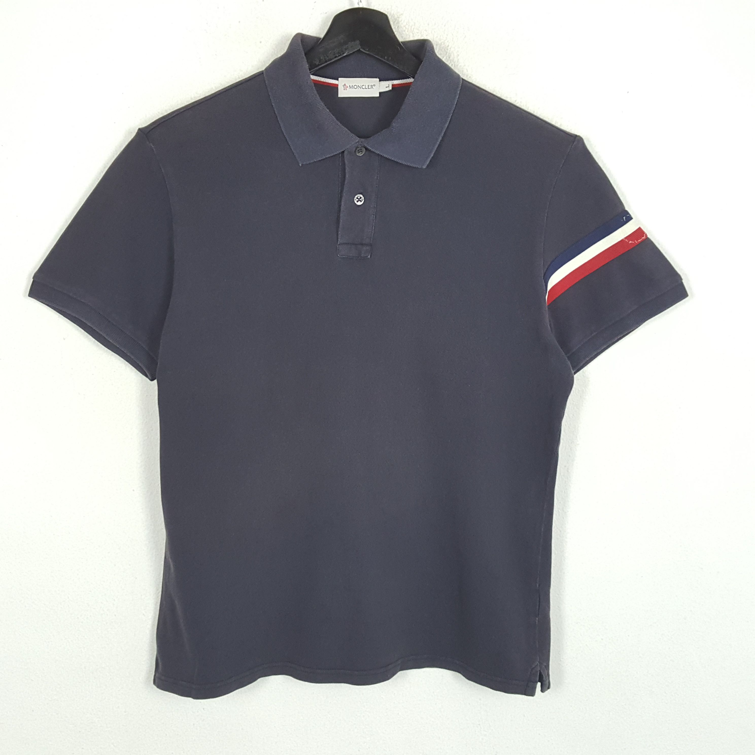 image of Italian Designers x Vintage Moncler Italian Brand Collar Casual Style Polos in Blue Black (Size Lar
