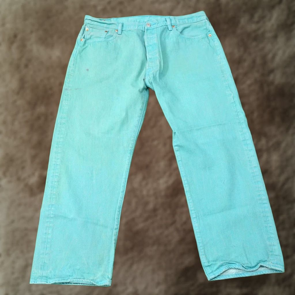 Levi's Levi's 501 Jeans Mens 39x27 Blue Teal Straight Classic Denim Button Fly Size US 39 - 1 Thumbnail