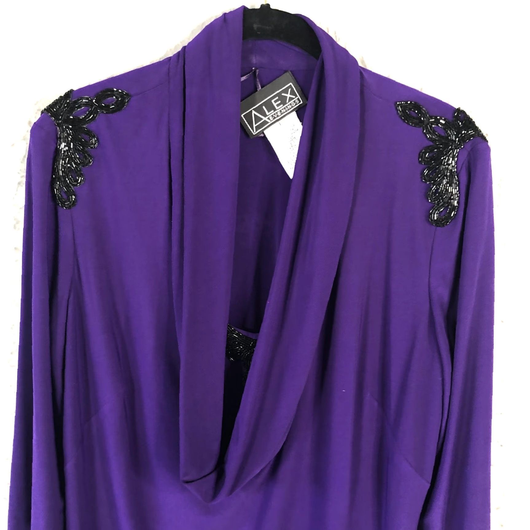 Alex Evenings Alex Evenings Top Womens Large Purple Cowl Neck Beaded Shoulder Elegant Blouse Size L / US 10 / IT 46 - 6 Thumbnail