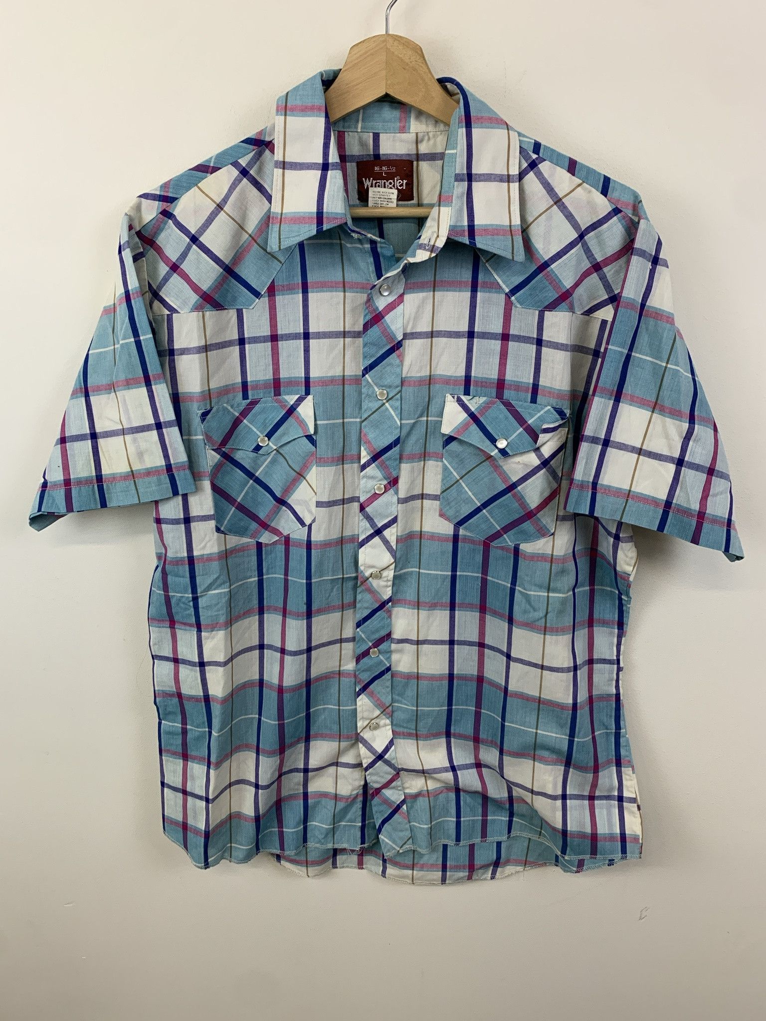 Flannel × Vintage Vintage 1990s Blue Check Pearl Snap Shirt Western Rodeo Shirt Size L Size US L / EU 52-54 / 3 - 1 Thumbnail